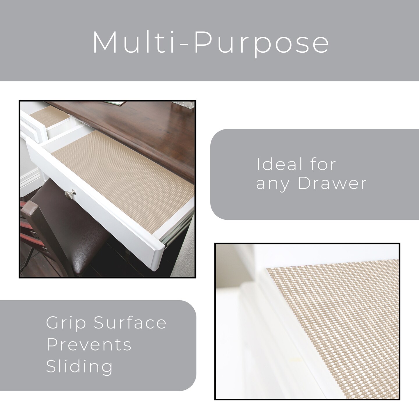 Smart Design Classic Grip Shelf Liner - 12 inch x 10 feet - Taupe