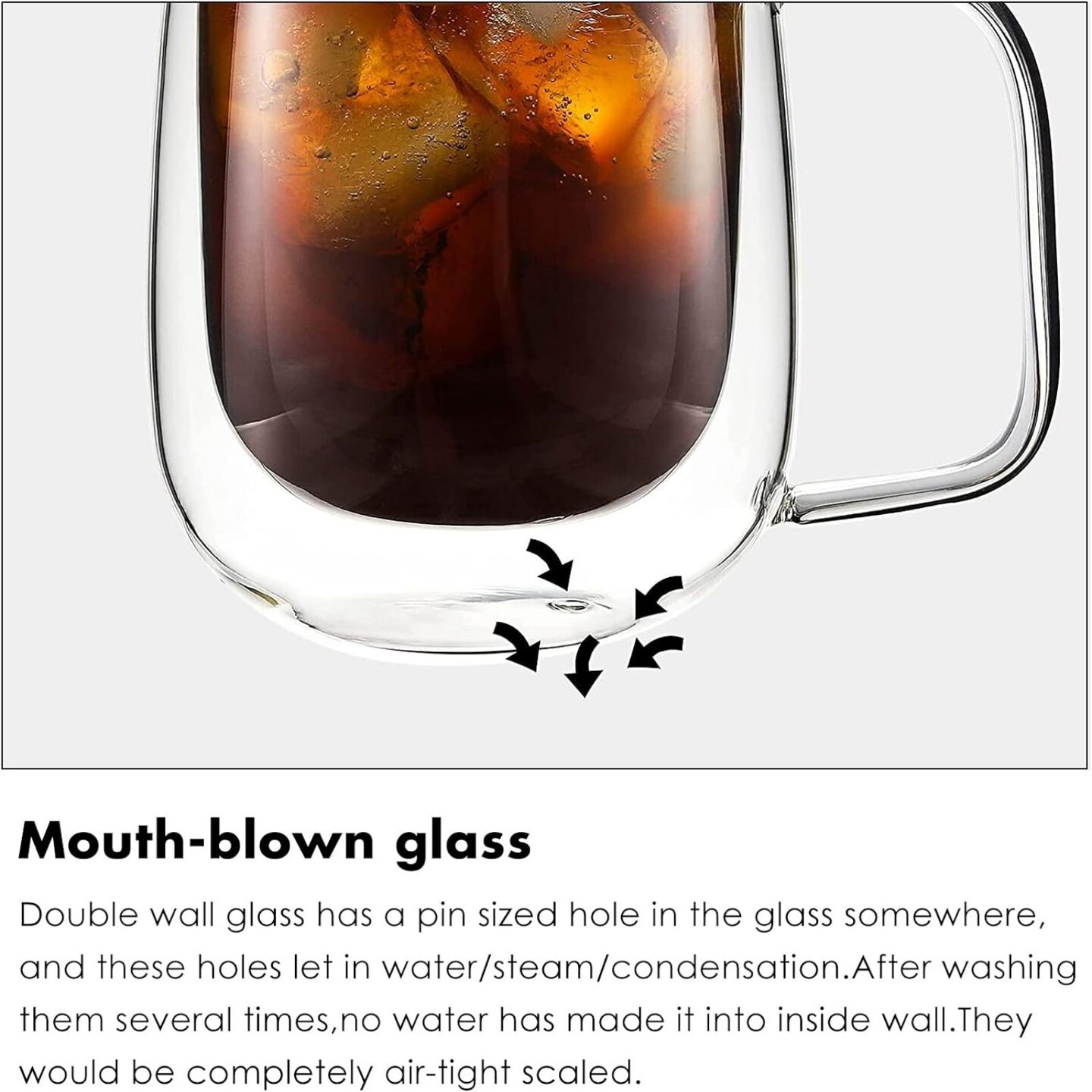 Double Walled Glass Coffee Mugs with Handle Insulated Glass Cappuccino Mugs