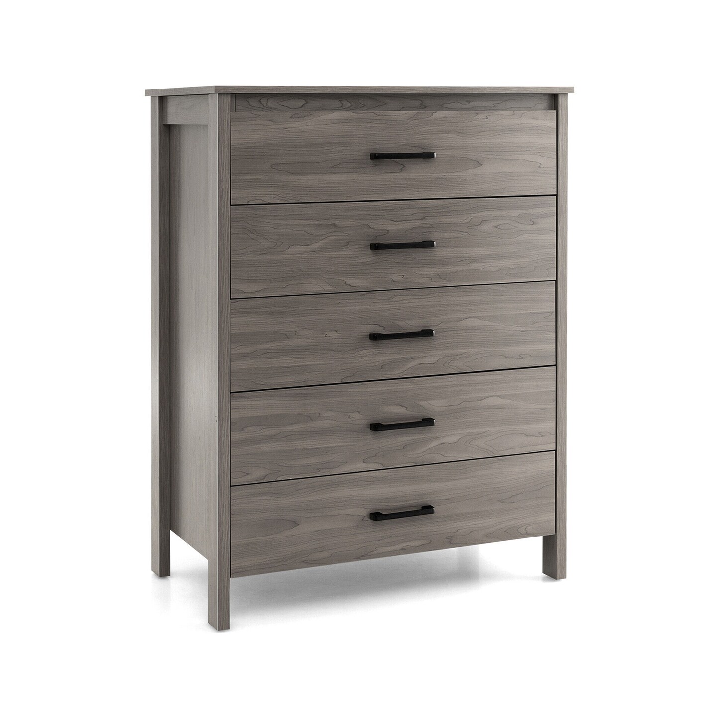 Modern 5-Drawer Multipurpose Chest Dresser with Metal Handles-Grey