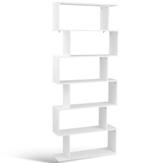 6-Tier S-Shaped Bookcase Z-Shelf Style Storage Bookshelf