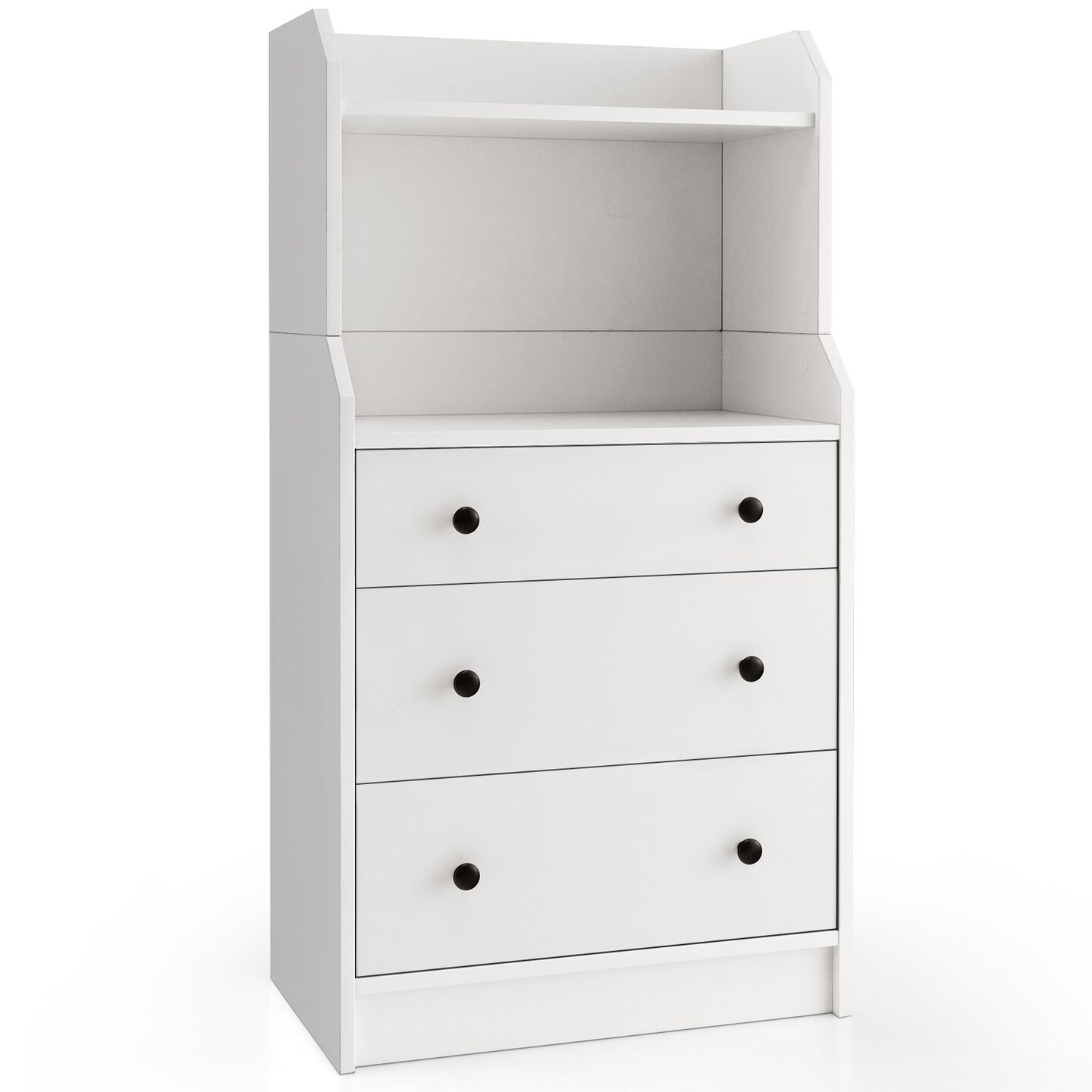 White Tall Storage Dresser with 3 Drawers 2 Shelves Modern Bedroom or Living Room Organizer