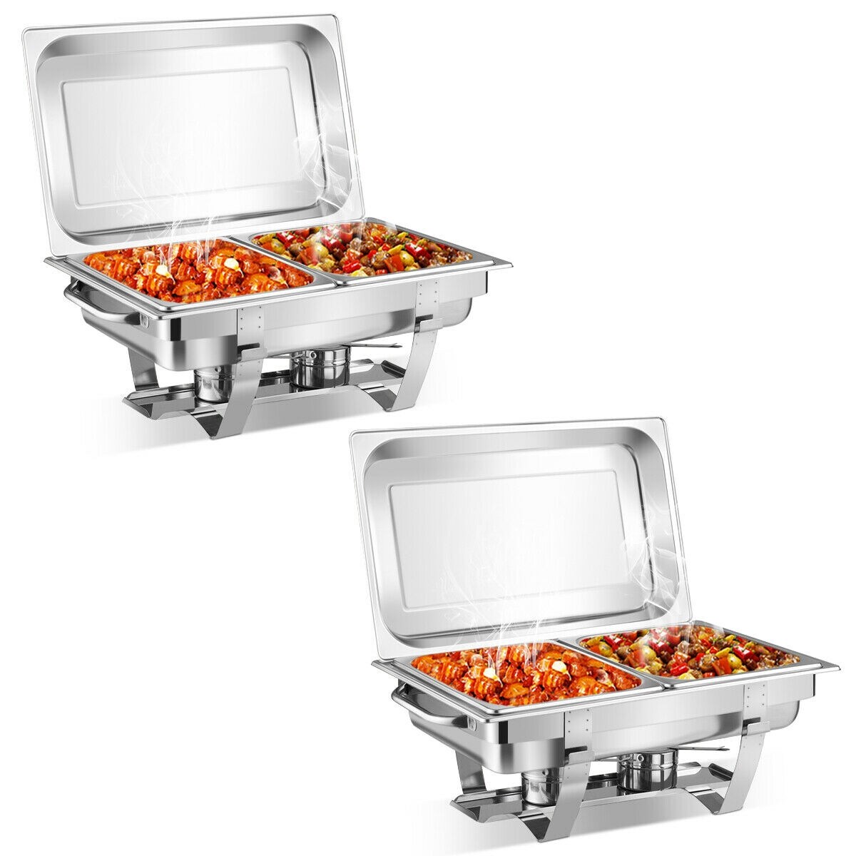 2 Packs Stainless Steel Full-Size Chafing Dish with Water Pan