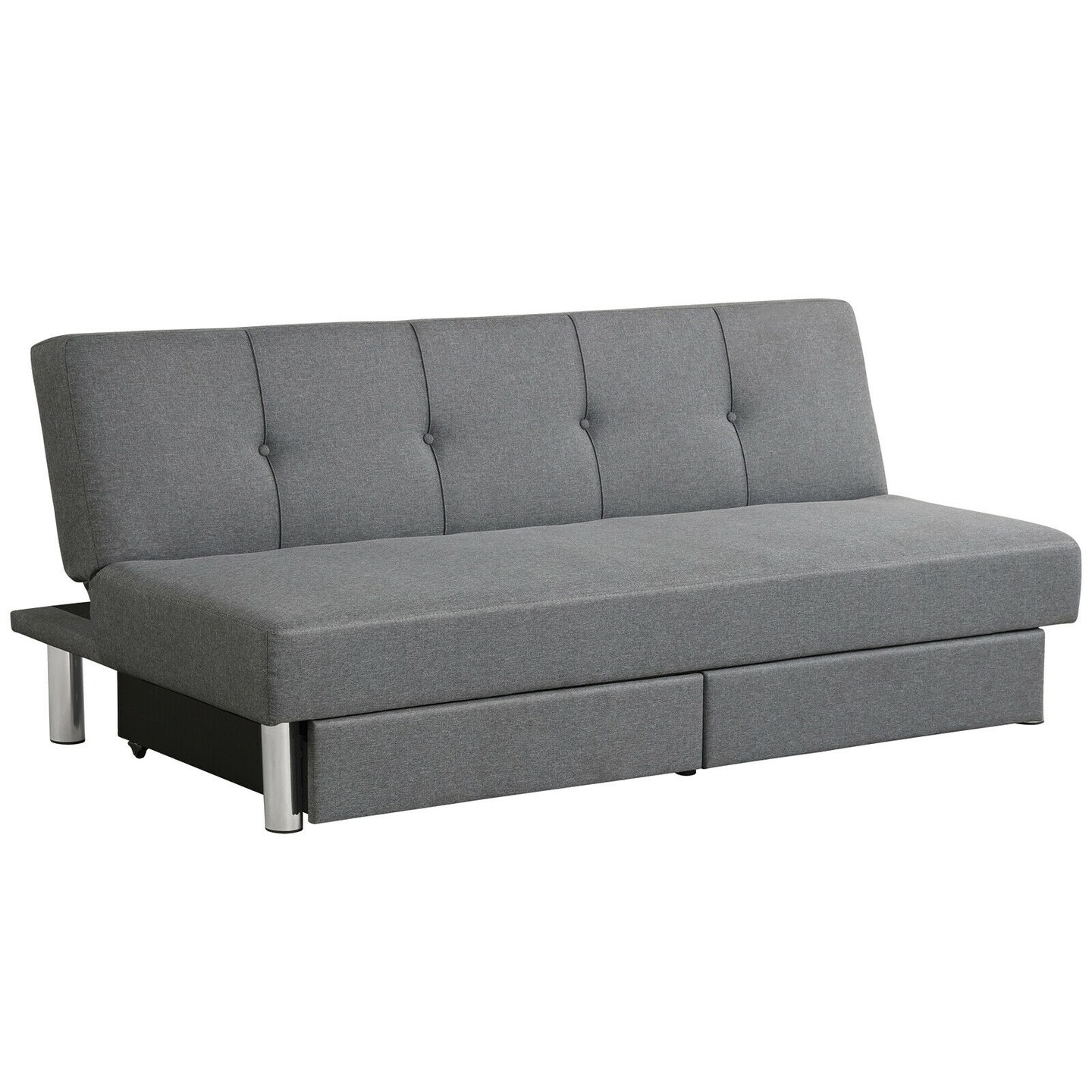 3-Seat Grey Sofa Bed Linen Fabric With High-Density Sponge And Storage