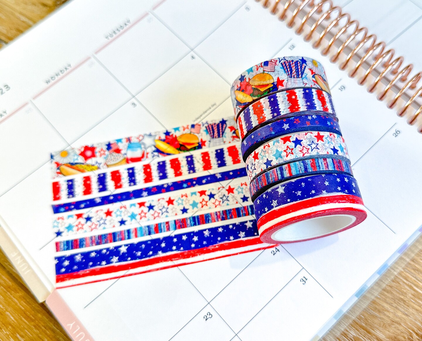 4th Of July Red White &#x26; Blue Stars Summer Patriotic Washi Tape Set - W086