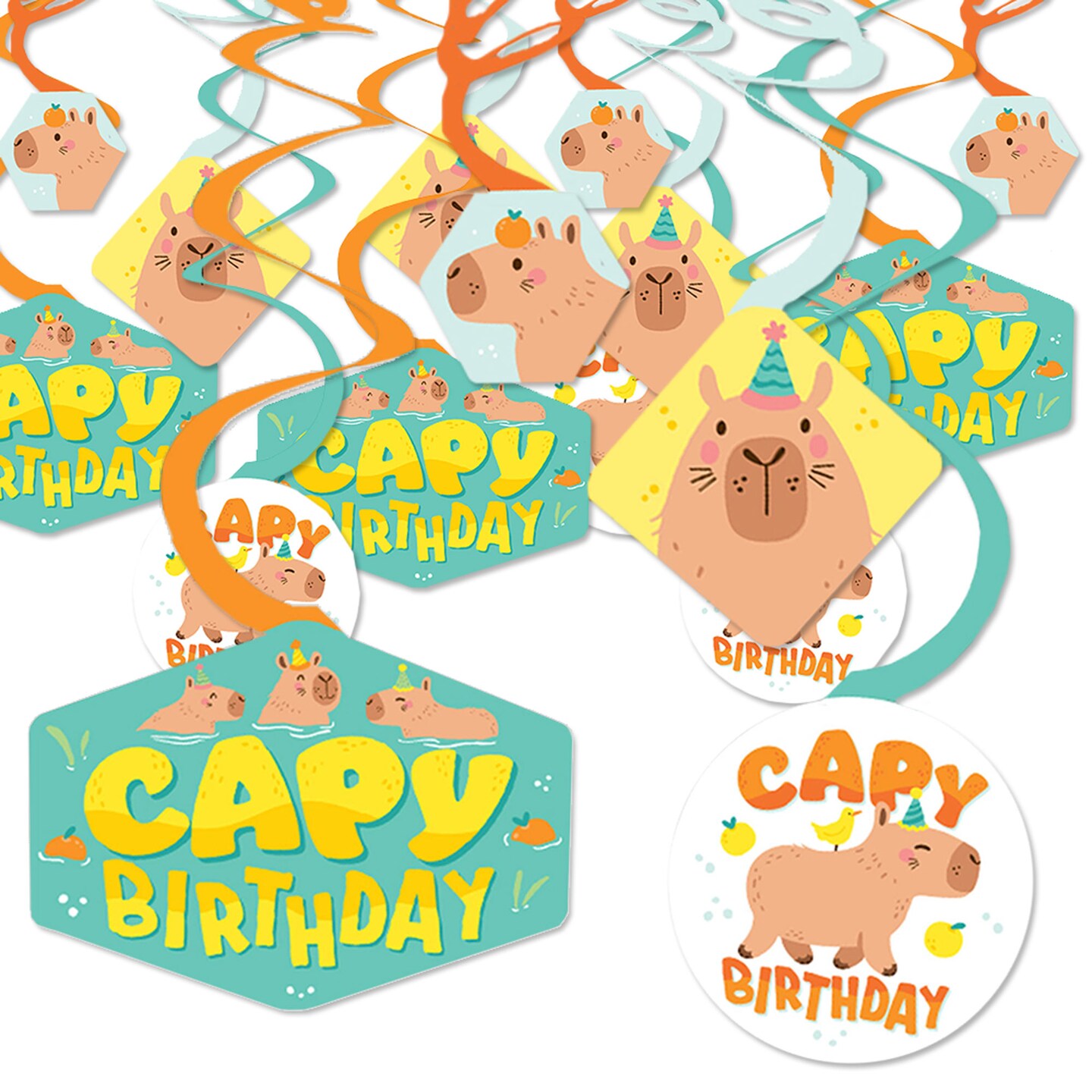 Big Dot of Happiness Capy Birthday - Capybara Party Hanging Decor - Party Decoration Swirls - Set of 40