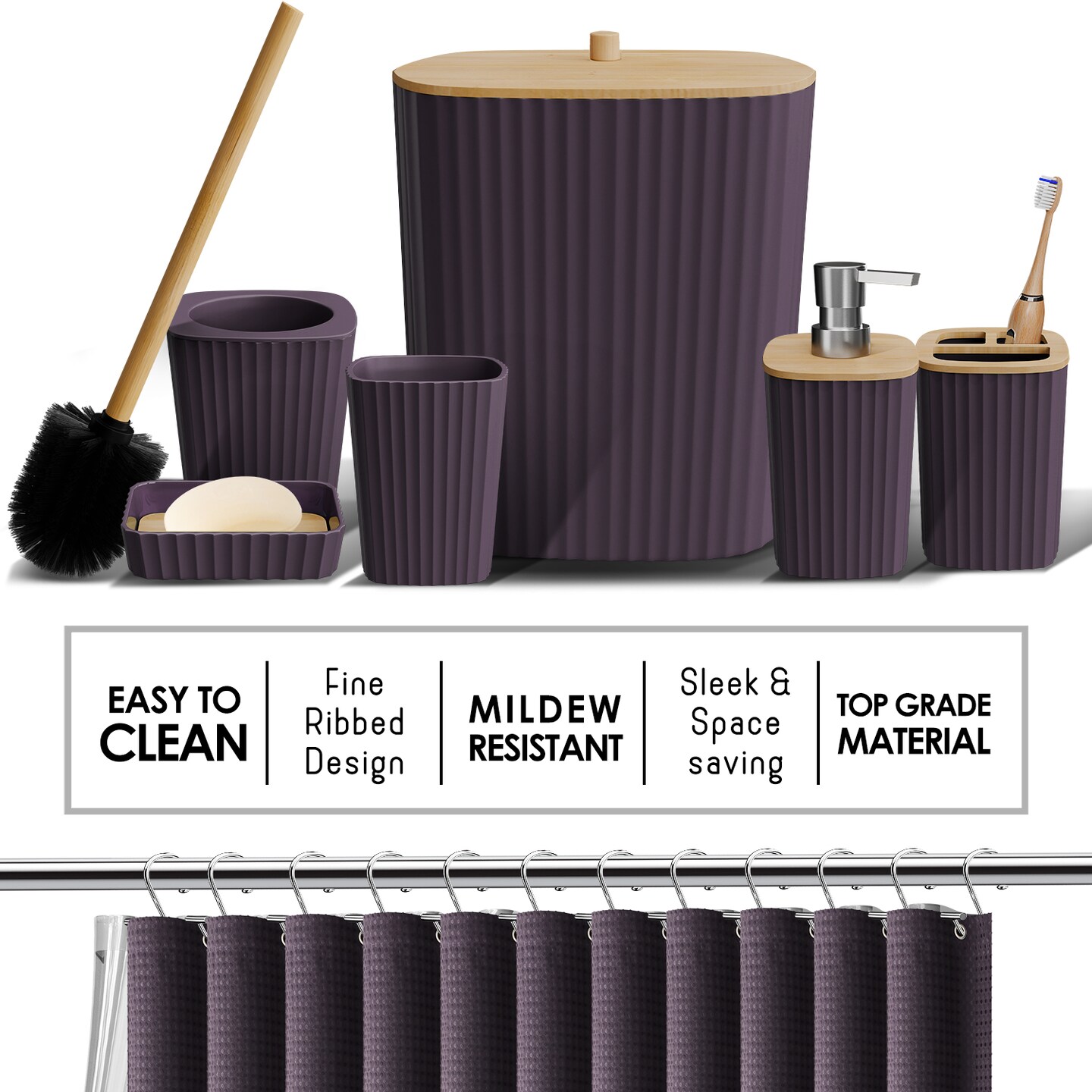 Clara Clark Bamboo Bathroom Accessories Set