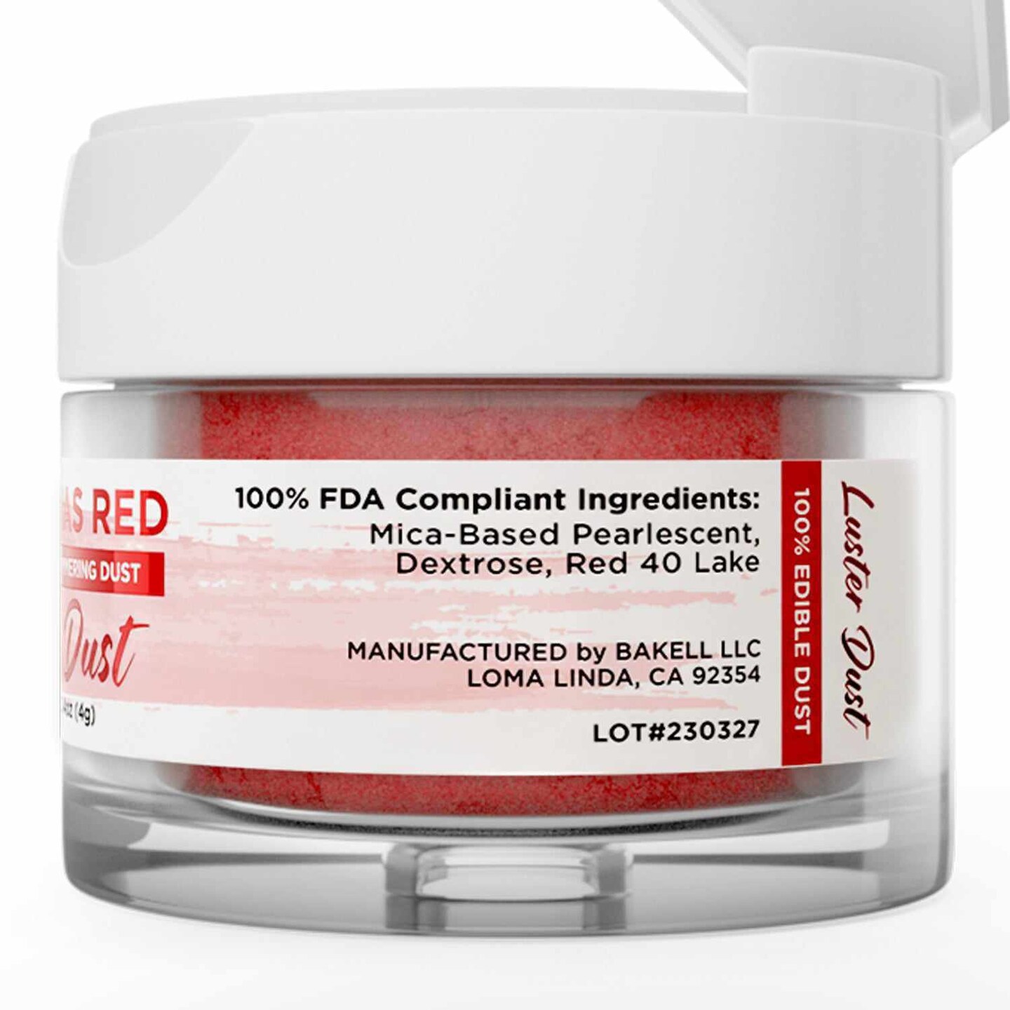 Bakell - Christmas Red Luster Dust (4g, 1x Jar) Edible Vegan Dust & Paint for Baking, Desserts and Beverages