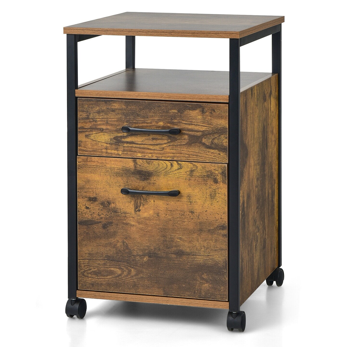 Mobile 2-Drawer File Cabinet and Printer Stand with Open Storage