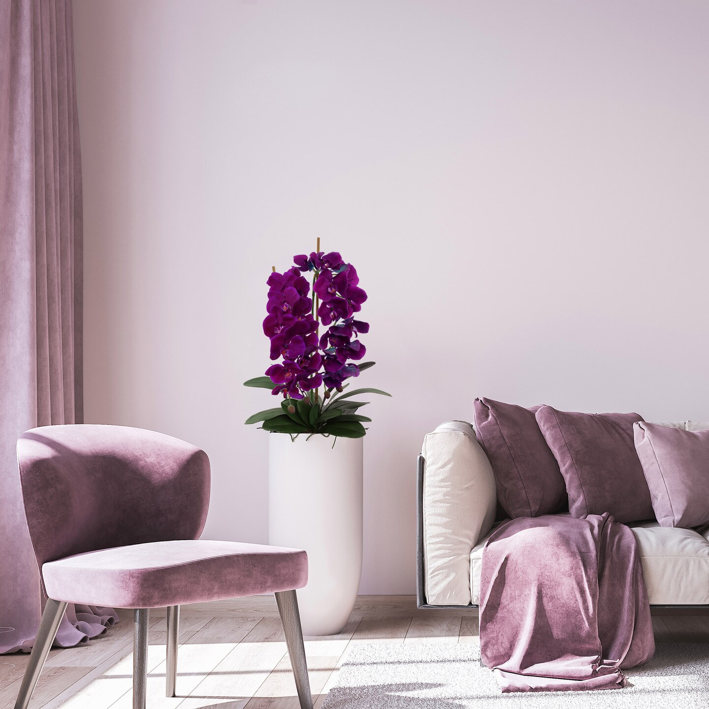 Set of 2 Purple Silk Phalaenopsis Orchid Stems | 41-Inch Lifelike Artificial Flowers for Home Decor, Events, and Floral Arrangements | Floral Home by Artificial Flowers