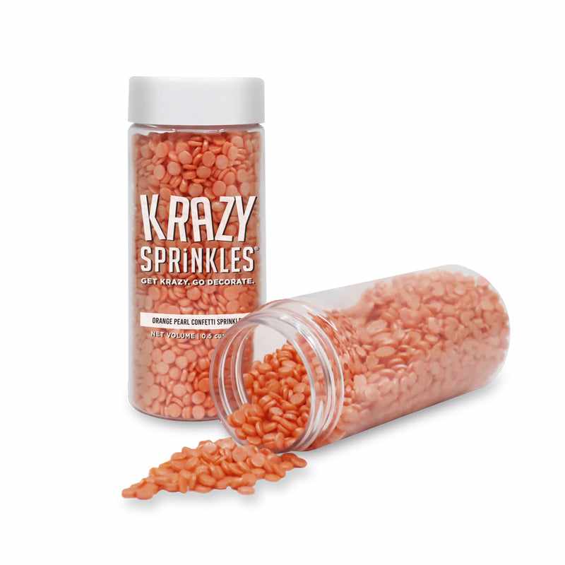 Krazy Sprinkles - Orange Pearl Confetti (1/2 Cup, 1x Jar) for Cakes, Ice Cream & Cookies