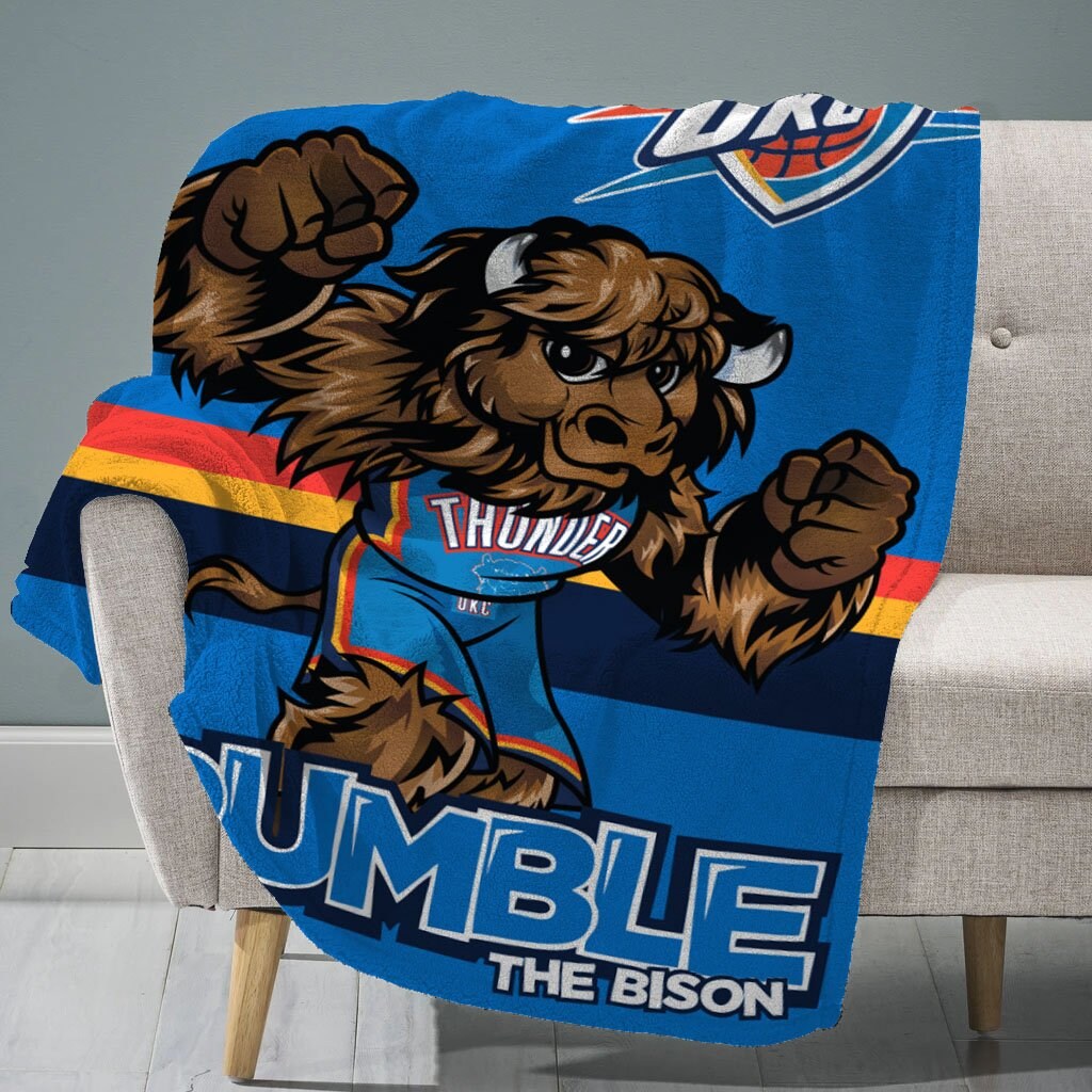Sleep Squad Oklahoma City Thunder Rumble The Bison Mascot 60” x 80” Raschel Plush Basketball Blanket