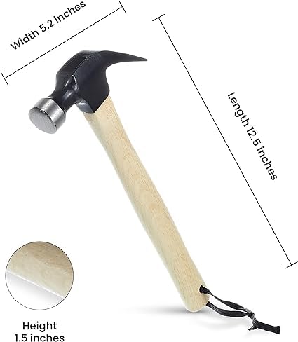 Makerflo 16 Oz Handmade Wooden Claw Hammer, Wood Handle with Rope End, DIY Fathers Day Gifts
