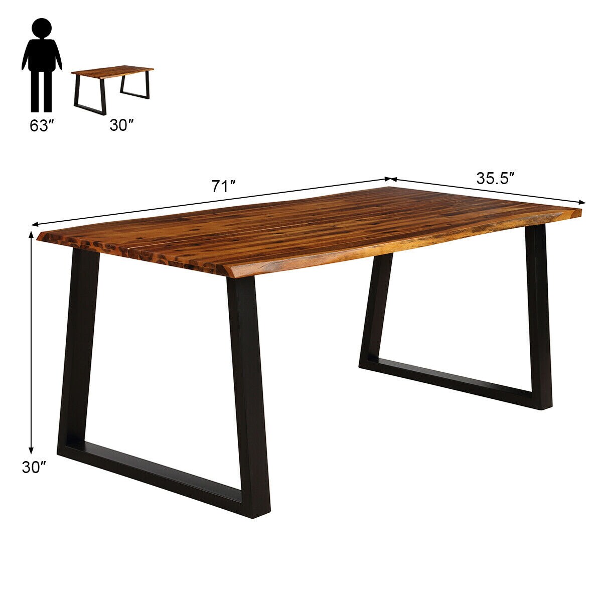 Rectangular Acacia Wood Dining Table with Rustic Metal Frame