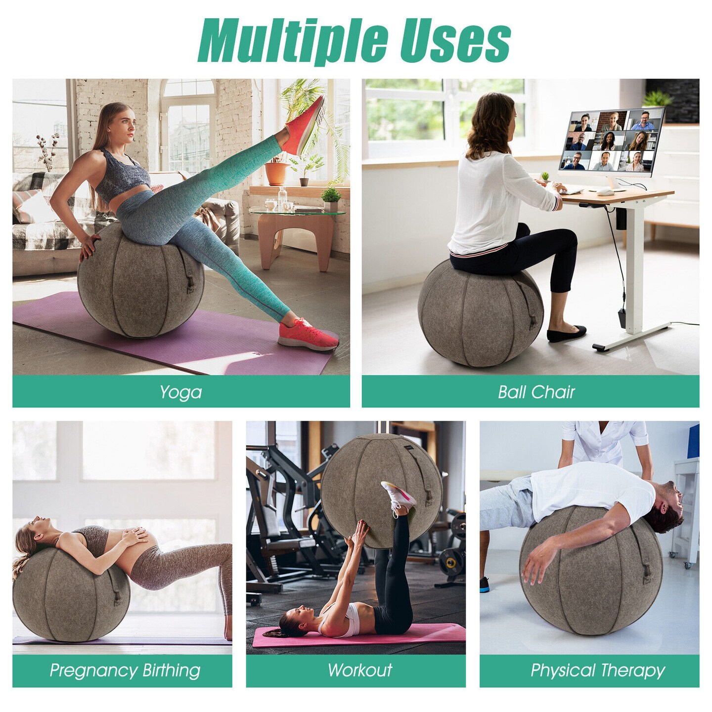 Yoga Sitting Ball with Felt Cover and Air Pump