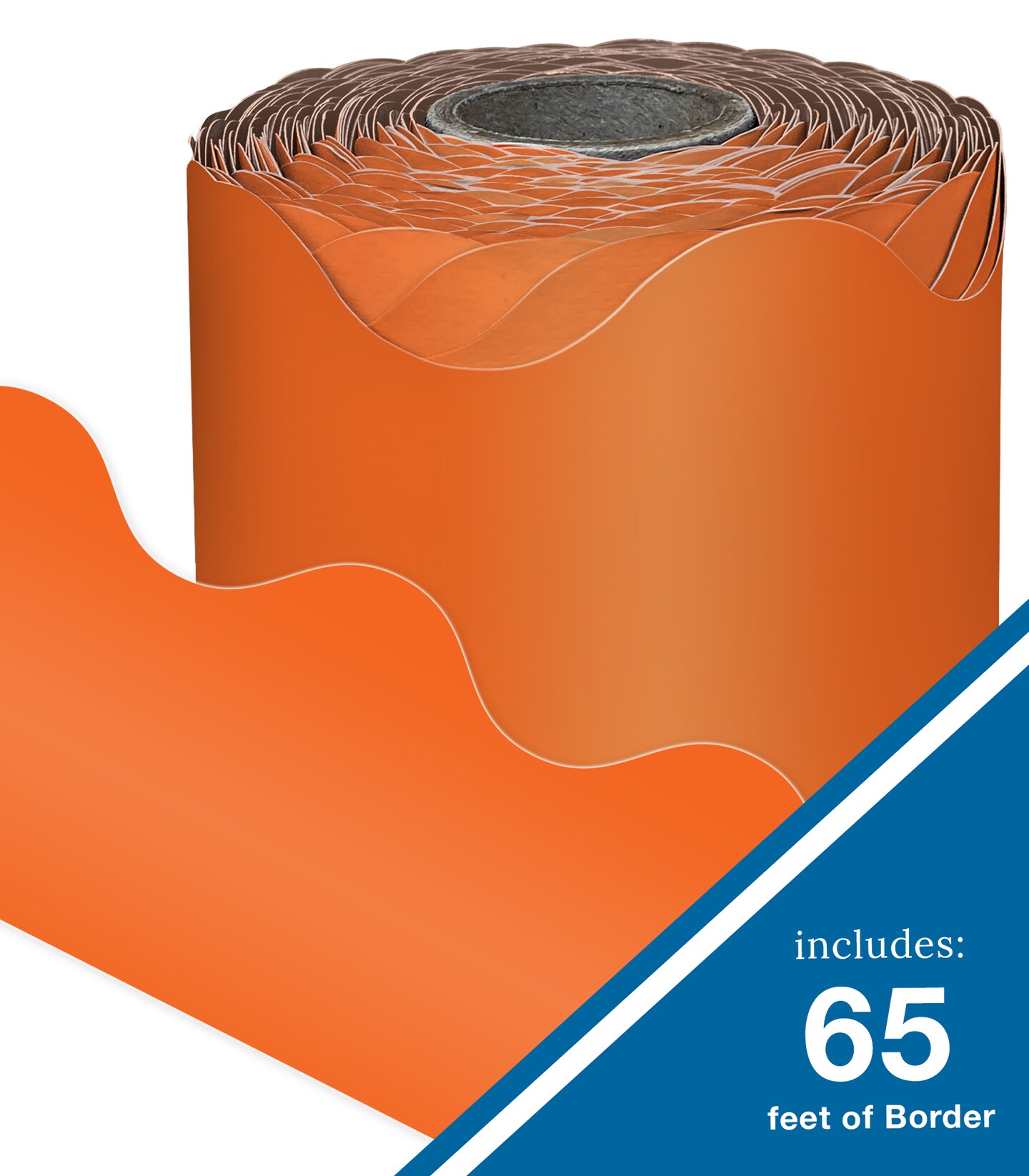 Carson Dellosa 65Ft of Orange Bulletin Board Borders, 1 Roll of Scalloped Trim for Rolling Whiteboard, Cork and Posterboard, Halloween, Party Decorations, and Classroom Decor