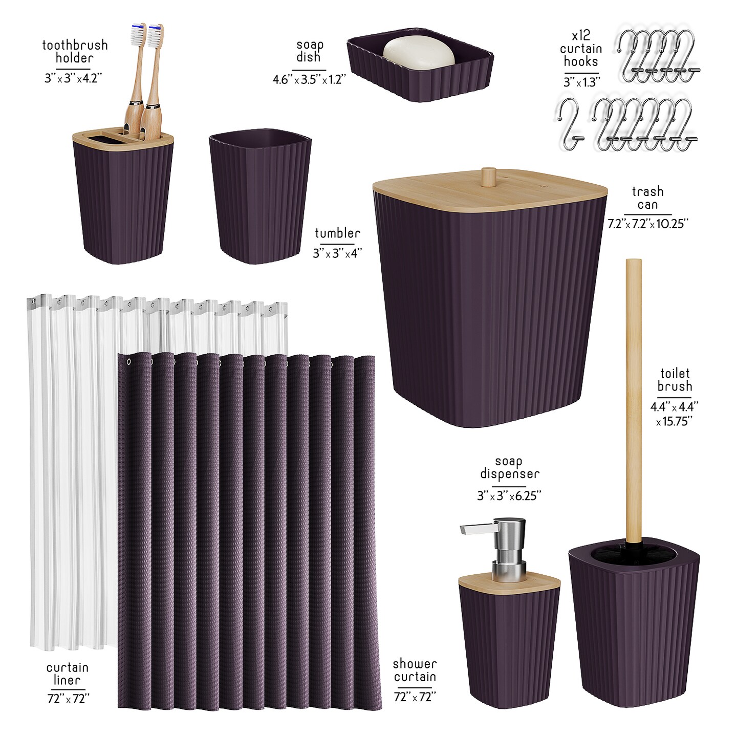 Clara Clark Bamboo Bathroom Accessories Set