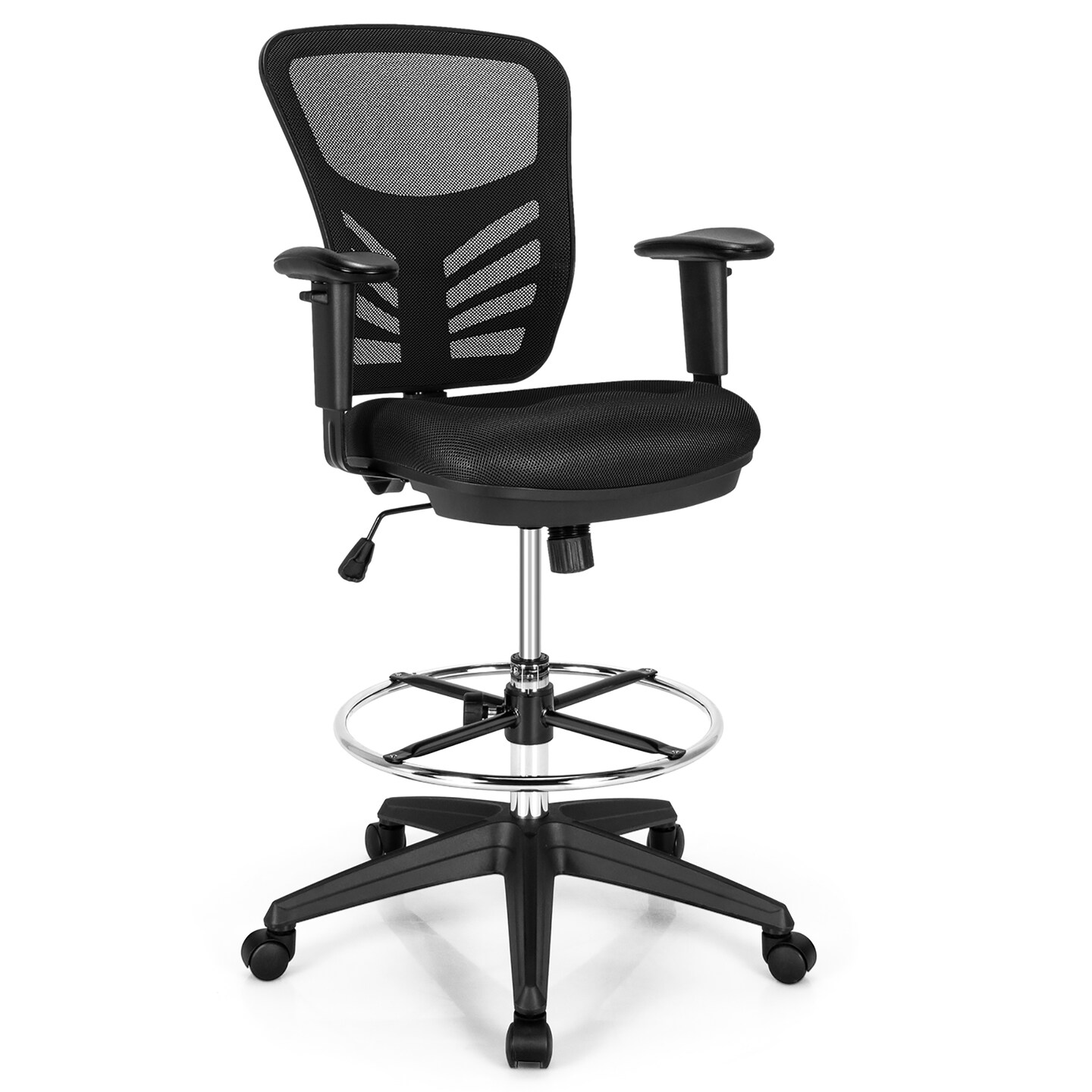 Costway Mesh Drafting Chair Office Chair w/Adjustable Armrests &#x26; Foot-Ring