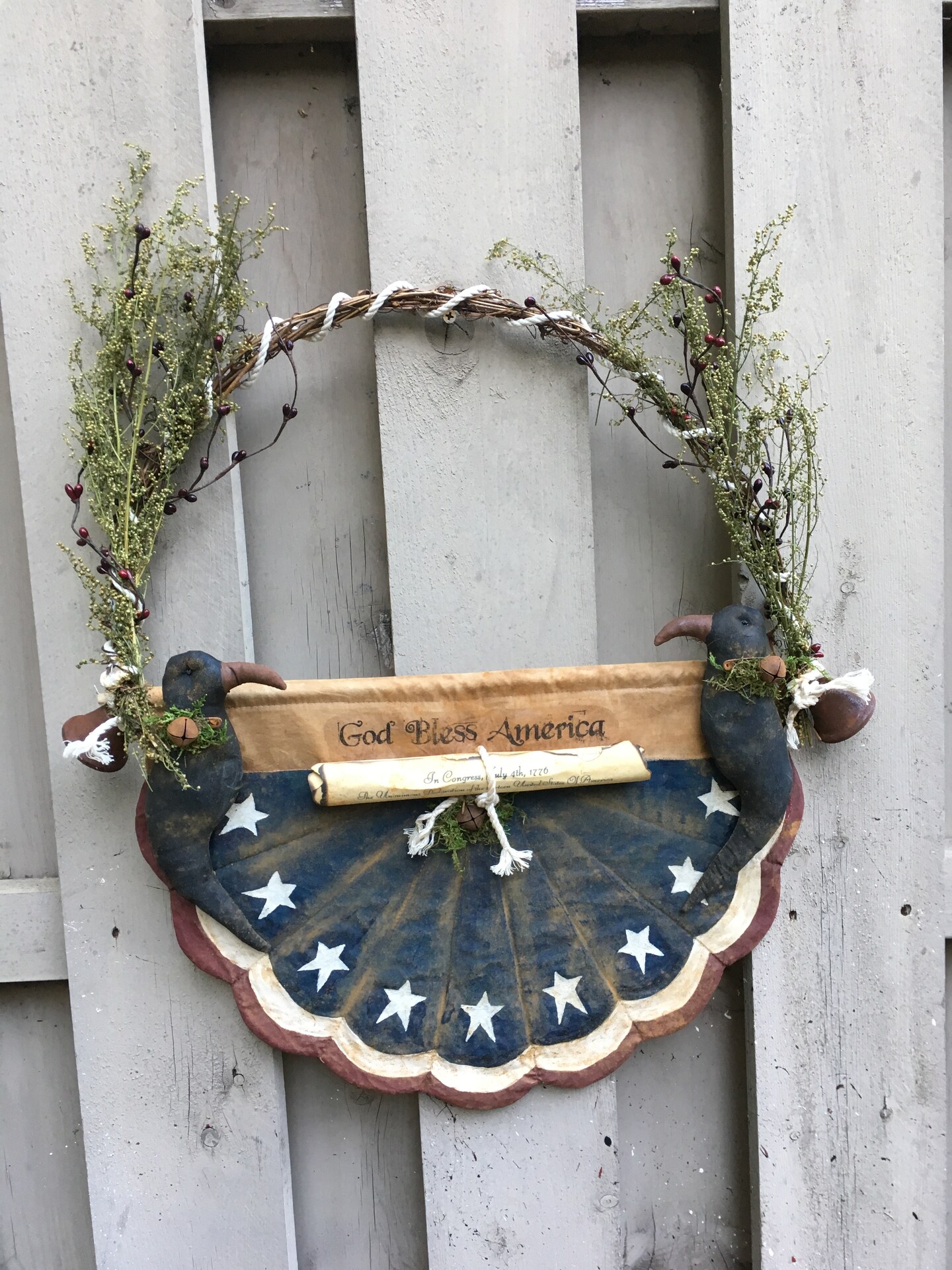 Handmade Primitive American Flag Bunting - Patriotic Hanger - Liberty ...