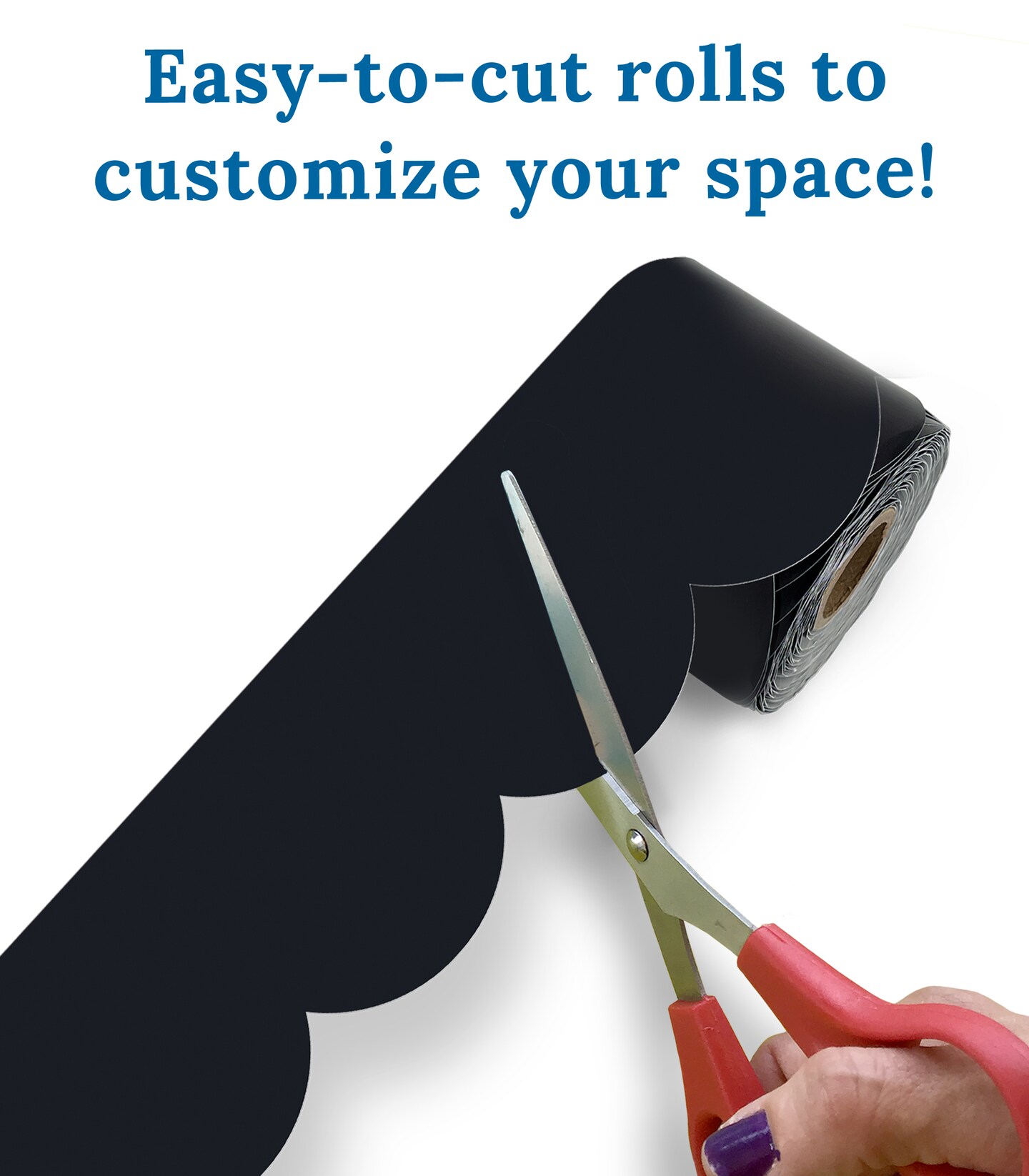 Carson Dellosa 65Ft of Black Bulletin Board Borders, 1 Roll of Scalloped Trim for Rolling Whiteboard, Cork and Posterboard, Party, Office Decorations, and Classroom Decor