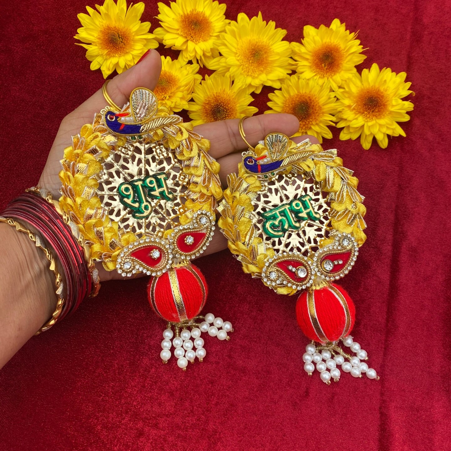 Shubh Labh Diwali Meenakari Rangoli Hangings, Traditional Indian Hindu Gift &#x26; Decor Item for Home Office Floor / Wall Hanging Decoration