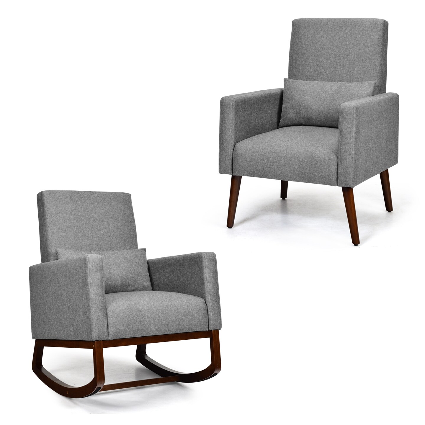 2-in-1 Fabric Upholstered Rocking Chair with Pillow