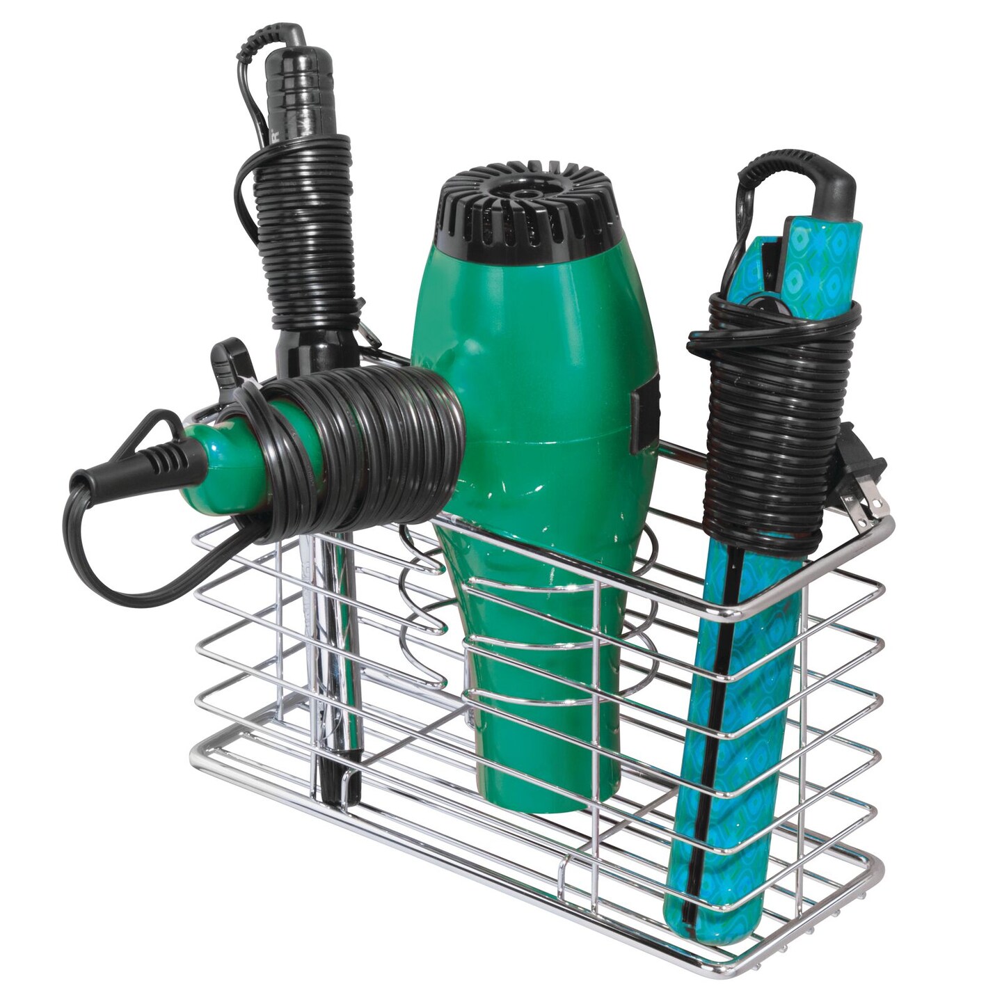 mDesign Steel Wall Mount Hair Dryer Storage Organizer Basket Holder