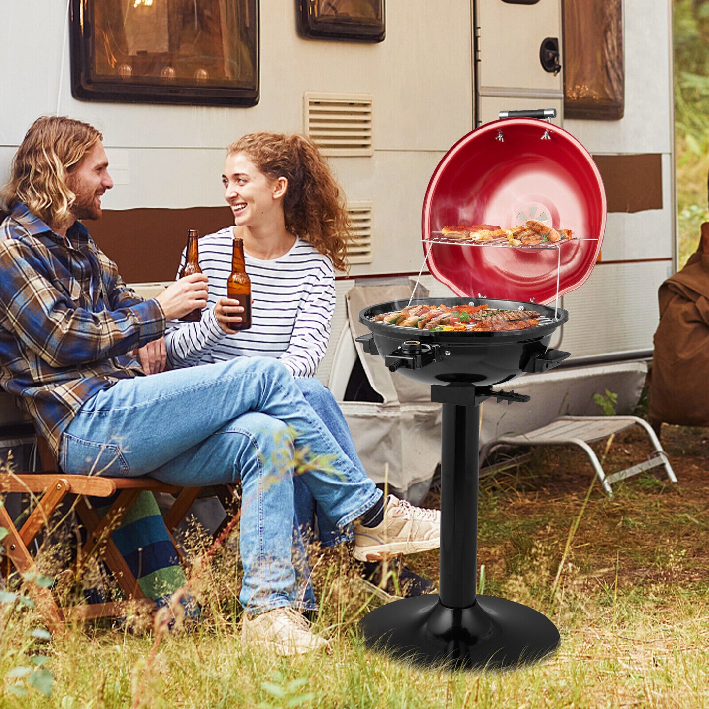 Electric BBQ Grill with Removable Non-Stick Warming Rack