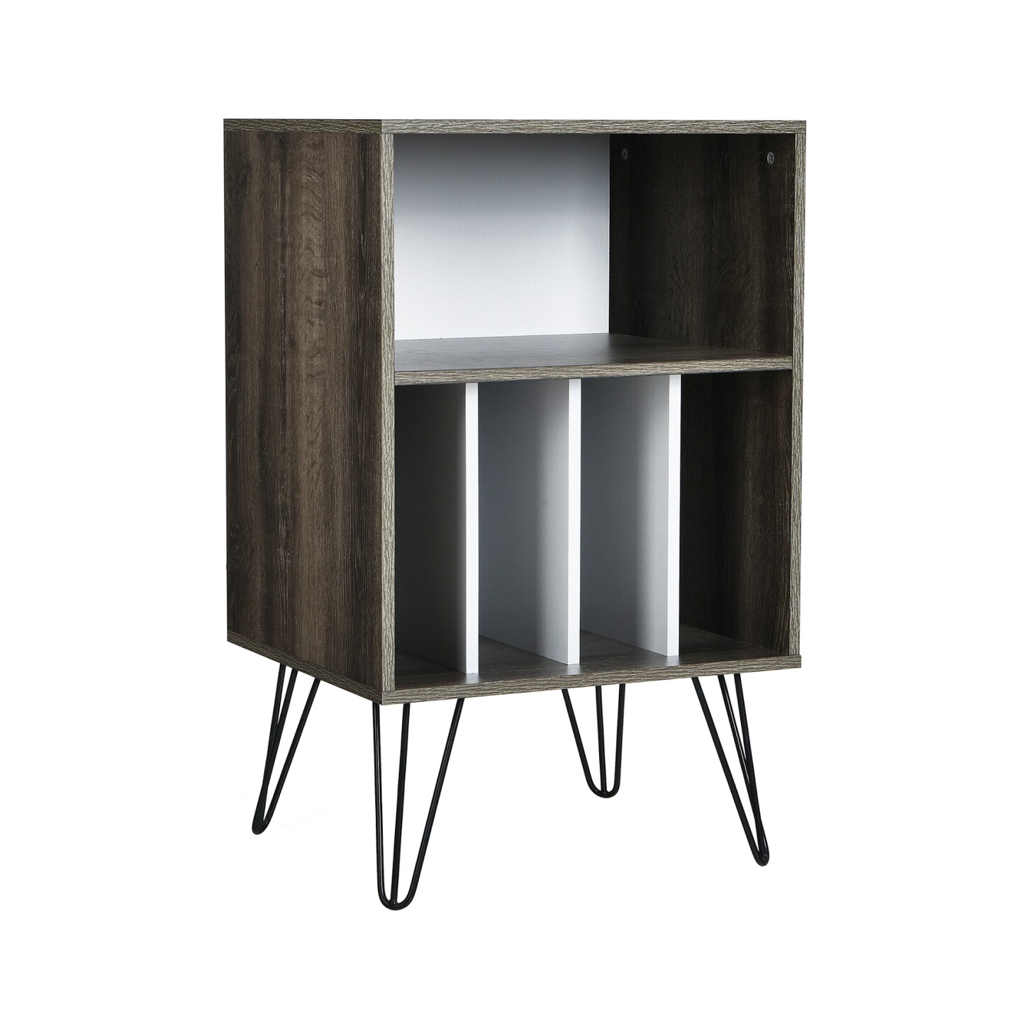 Freestanding Record Player Stand Record Storage Cabinet with Metal Legs