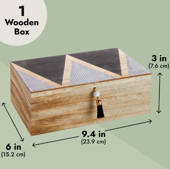 Small Wooden Decorative Box with Lid and Tassel