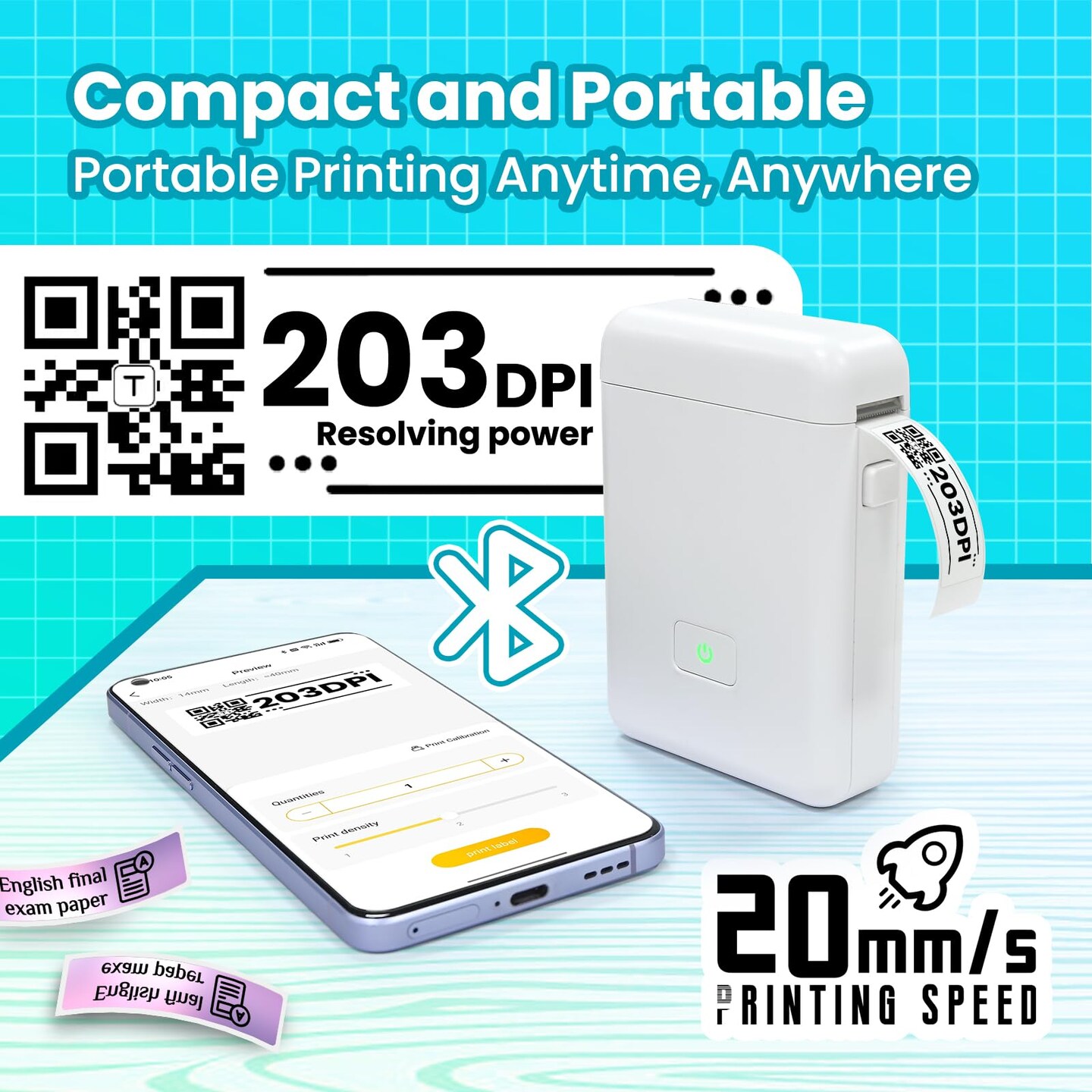 Label Maker Machine with Tape, HP2 Portable Bluetooth Label Printer for Storage, Shipping, Barcode, Office, Home, Organizing Mini Sticker Label Maker with Multiple Templates (White)