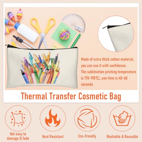 10 Pieces Blank DIY Craft Case Blank Makeup Bags- Beige Canvas Pencil Pouch Bulk Cosmetic Bag Multi-Purpose Travel Toiletry Zipper Bags (8.3 &#xD7; 5 Inch)