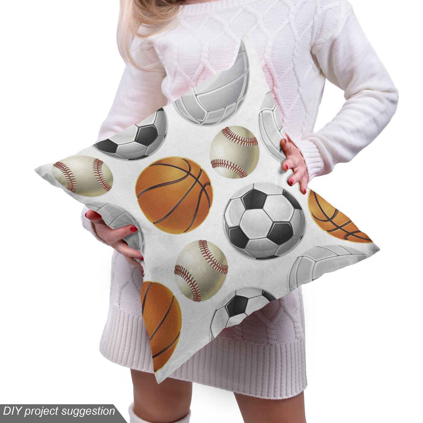 Ambesonne Sports Fabric by the Yard, Football and Volleyball Pattern Competition Theme Physical Activities Design, Decorative Fabric for Upholstery and Home Accents, Orange Cream Black
