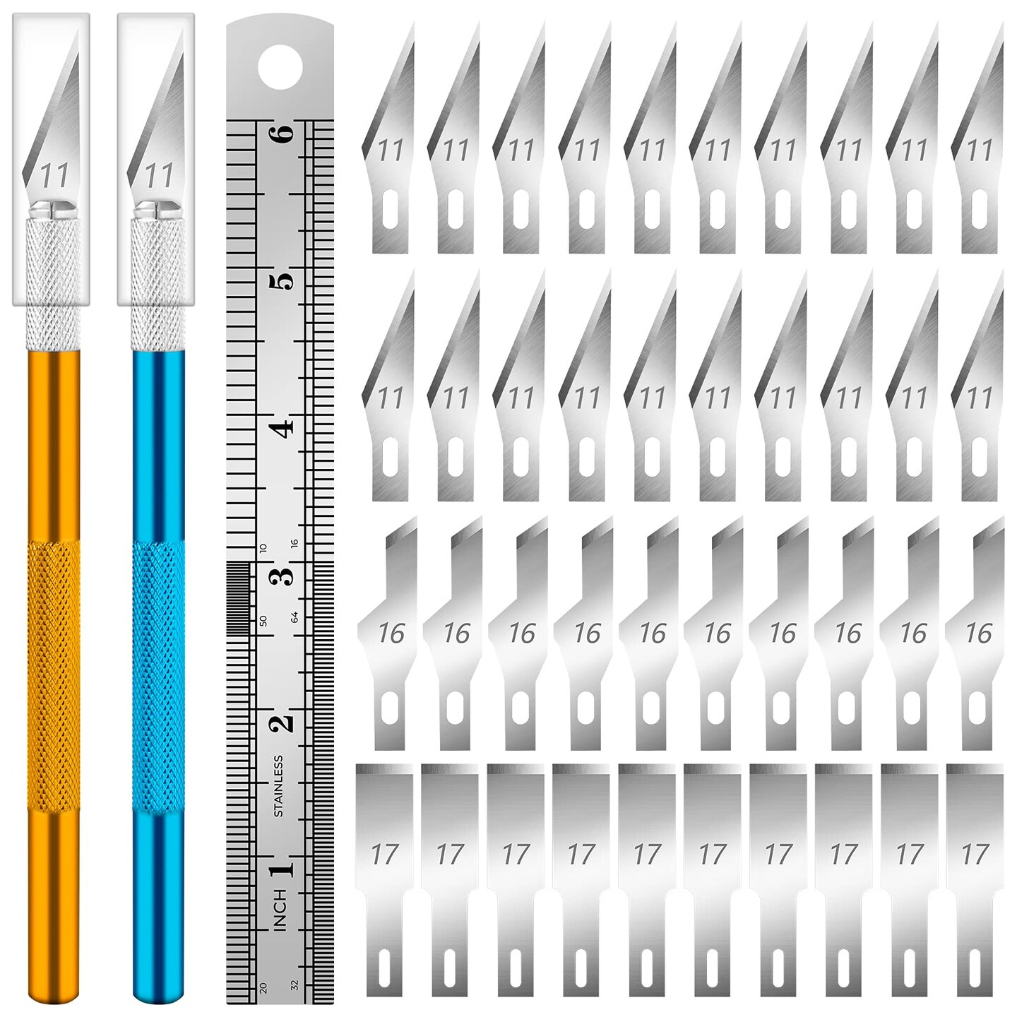 Exacto Knife, 2 Exacto Knives with 40 Spare Exacto Blades, Craft Knife, Hobby Knife, Precision Knife, Exacto Knife Set for Crafts, Arts, Modeling, Scrapbooking, Exacto Knife Blades (#11#16#17)