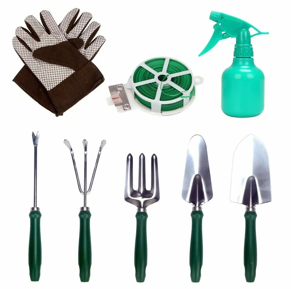 9-Piece Garden Tools Set with Gloves and Colorful Tote Gardening Hand Tools Kit