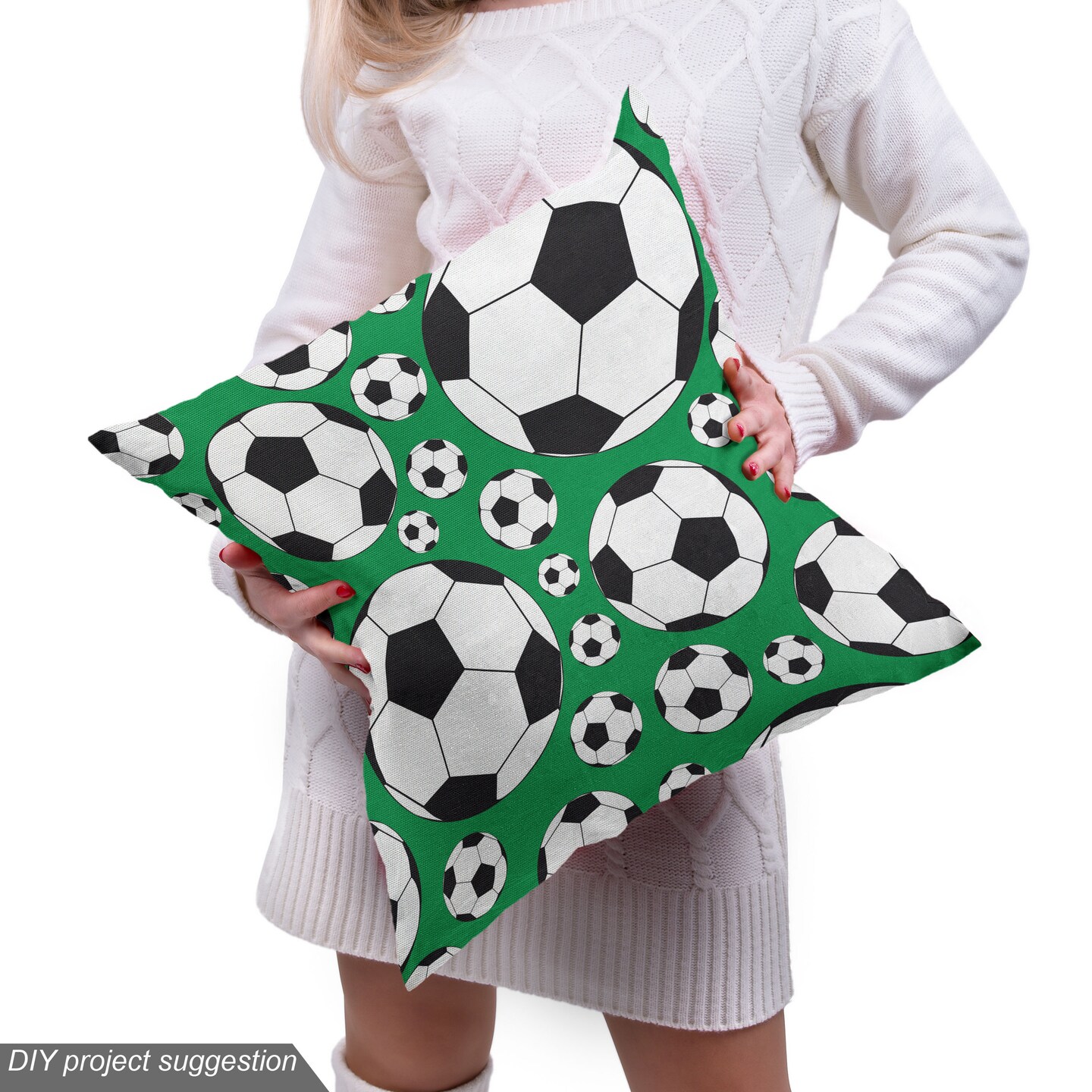 Ambesonne Soccer Fabric by the Yard, Various Sizes Footballs Pattern Active Lifestyle Popular Sport from Europe, Decorative Fabric for Upholstery and Home Accents, Green Black White