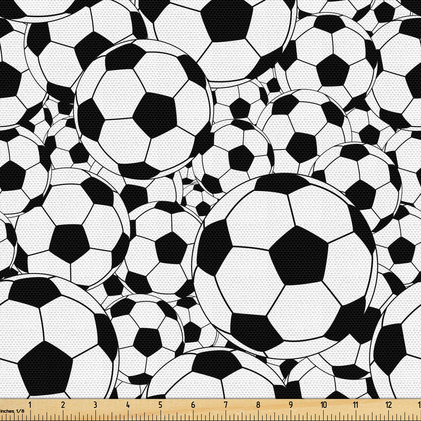 Ambesonne Soccer Fabric by the Yard, Monochrome Design Pattern of Classical Football Balls Cartoon Pattern Sports Themed, Decorative Fabric for Upholstery and Home Accents, White Black