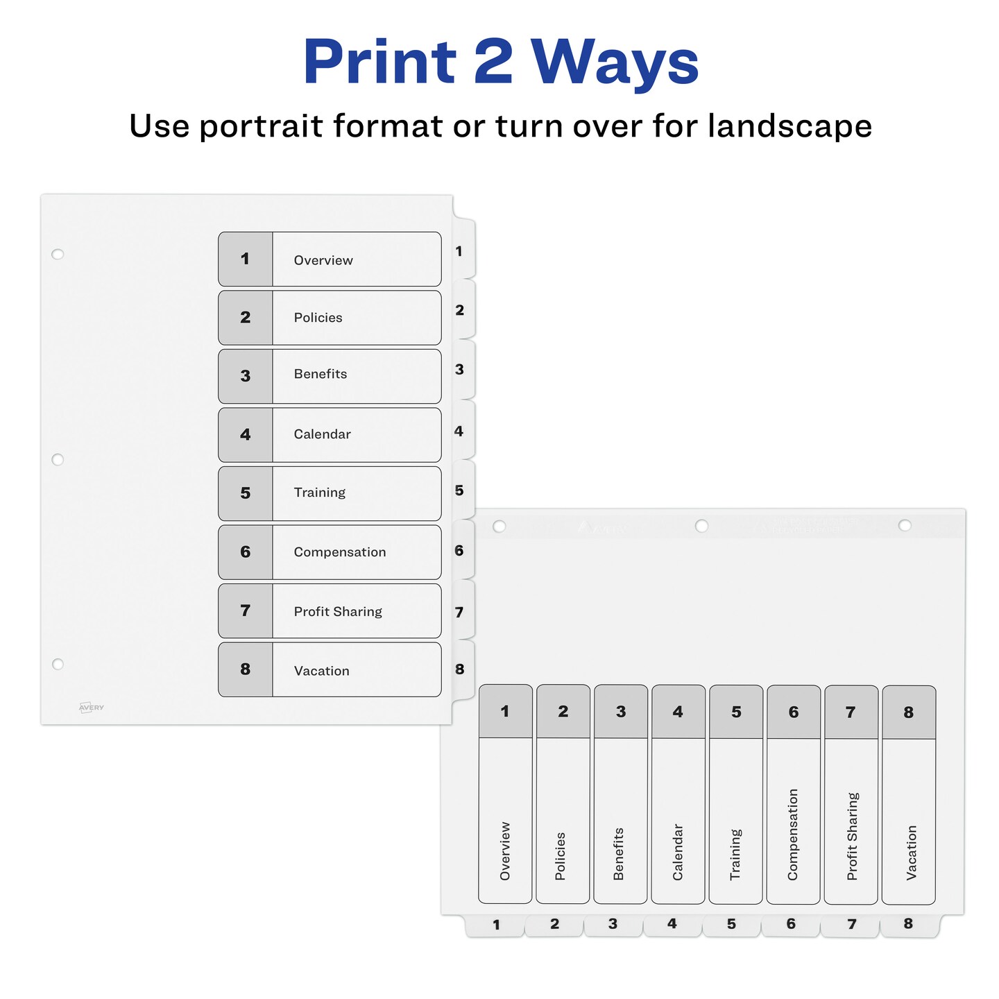 Avery Ready Index 8 Tab Binder Dividers, Customizable Table of Contents, Classic White Tabs, 3 Sets (11076)