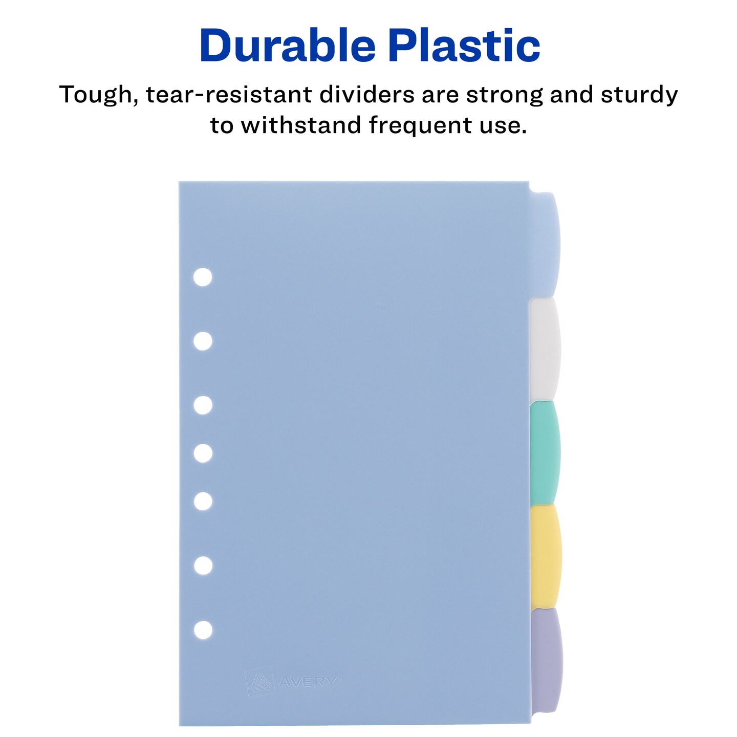 Avery Write &#x26; Erase Durable Plastic Mini Dividers for 3 Ring Binders and 7-Ring Binders, 5.5&#x22; x 8.5&#x22;, 5-Tab Sets, Multicolor, 4 Sets (21982)
