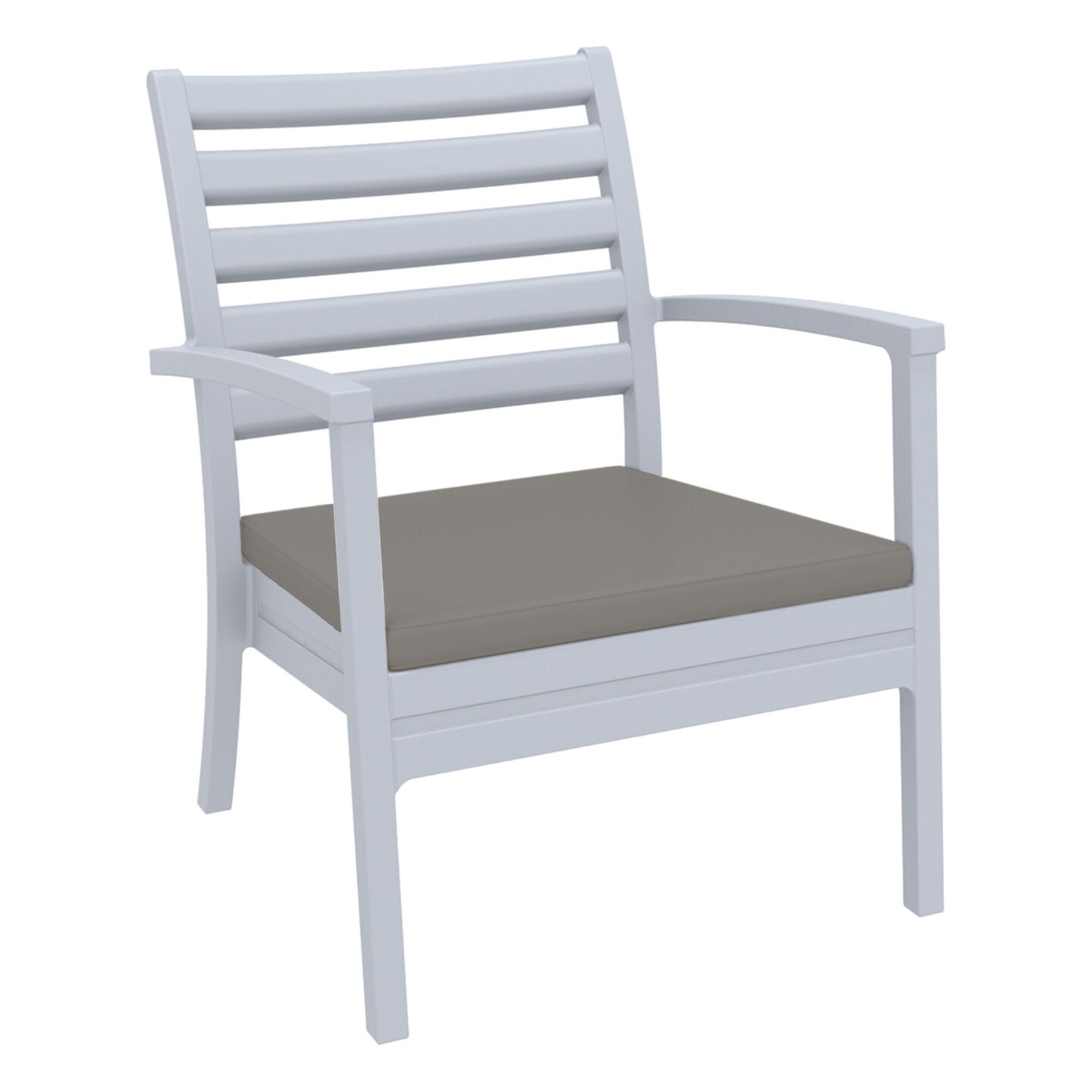 Luxury Commercial Living 35" Silver Gray Outdoor Patio Club Armchair with Taupe Sunbrella Cushion - Extra Large