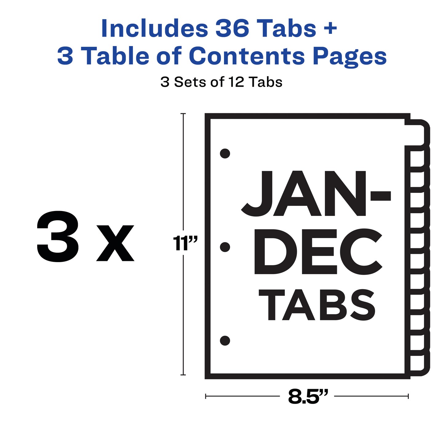 Avery Jan-Dec Customizable Table of Contents Dividers for 3 Ring Binders, 12-Tab Sets, Multicolor, 3 Binder Divider Sets (01741)