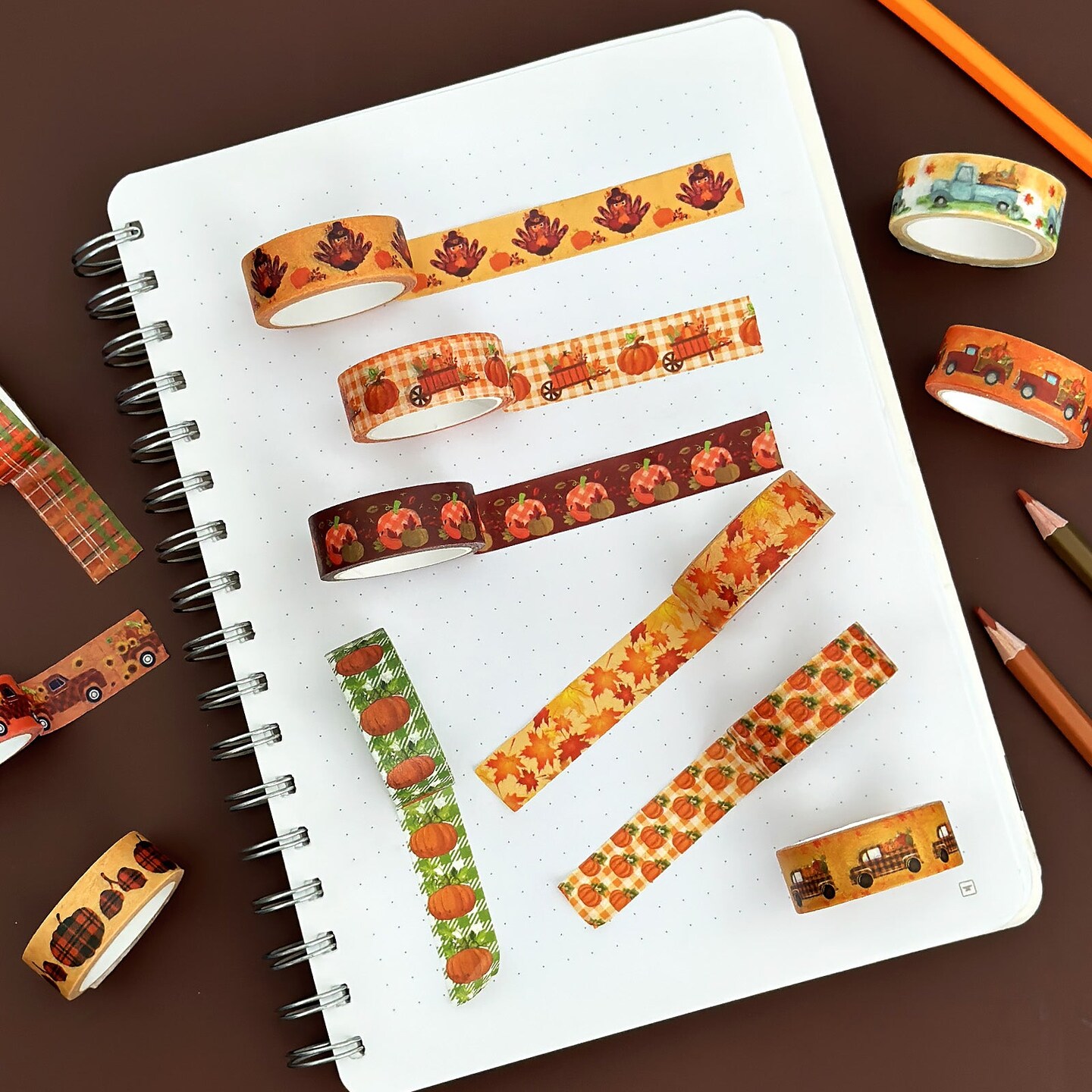 Wrapables Decorative Washi Tape for Scrapbooking, Stationery, Diary, Card Making (12 Rolls), Pumpkin Fun