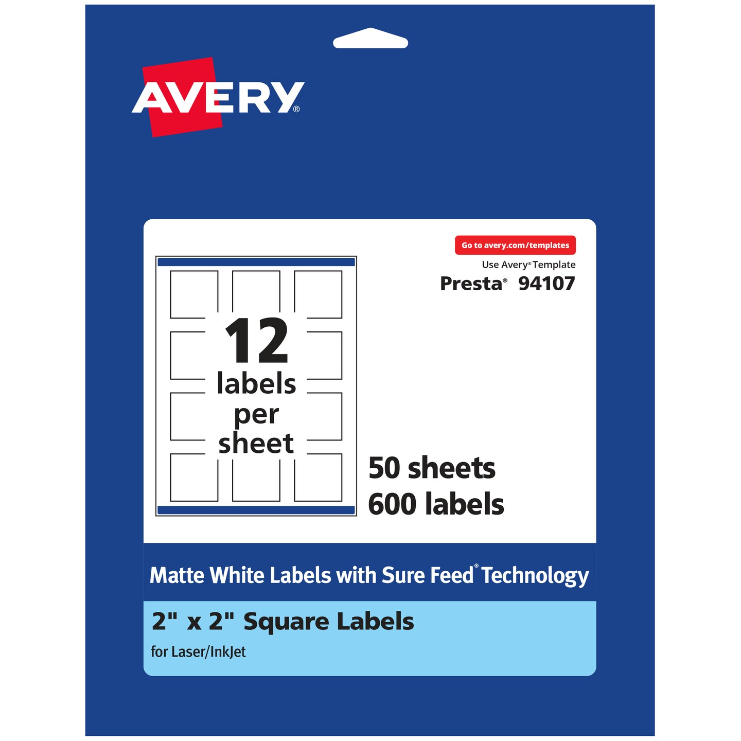 Avery Matte White Square Labels, 2&#x22; x 2&#x22;