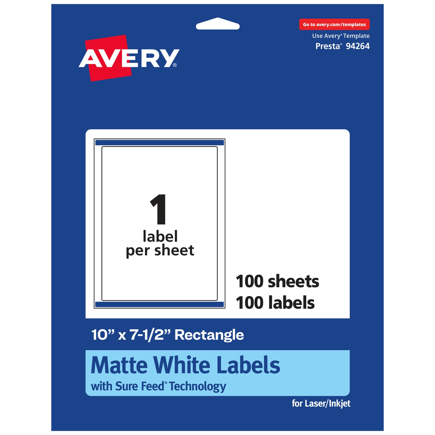 Avery Matte White Rectangle Labels, 10" x 7.5"