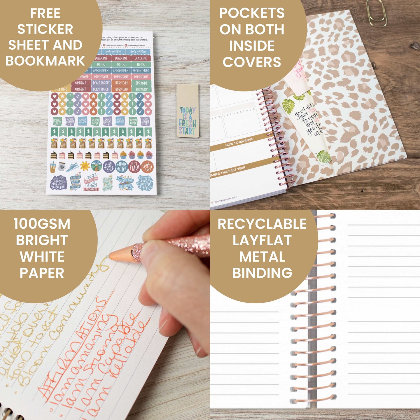 bloom daily planners Undated Soft Cover Planner, 5.5&#x22; x 8.25&#x22;, Tan Leopard