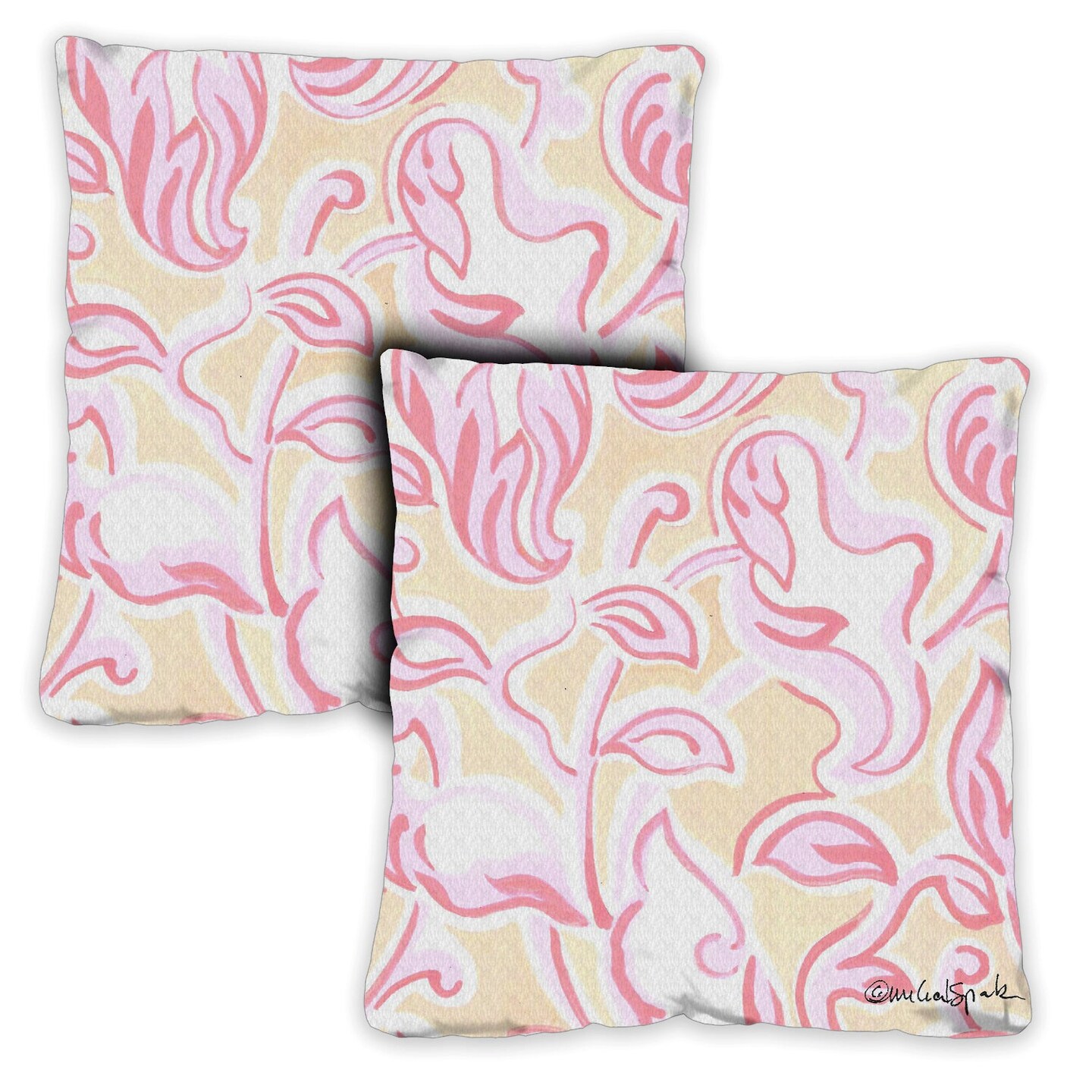 Pink Leaves Decorative Spring Indoor/Outdoor Pillow Cover (set of 2)