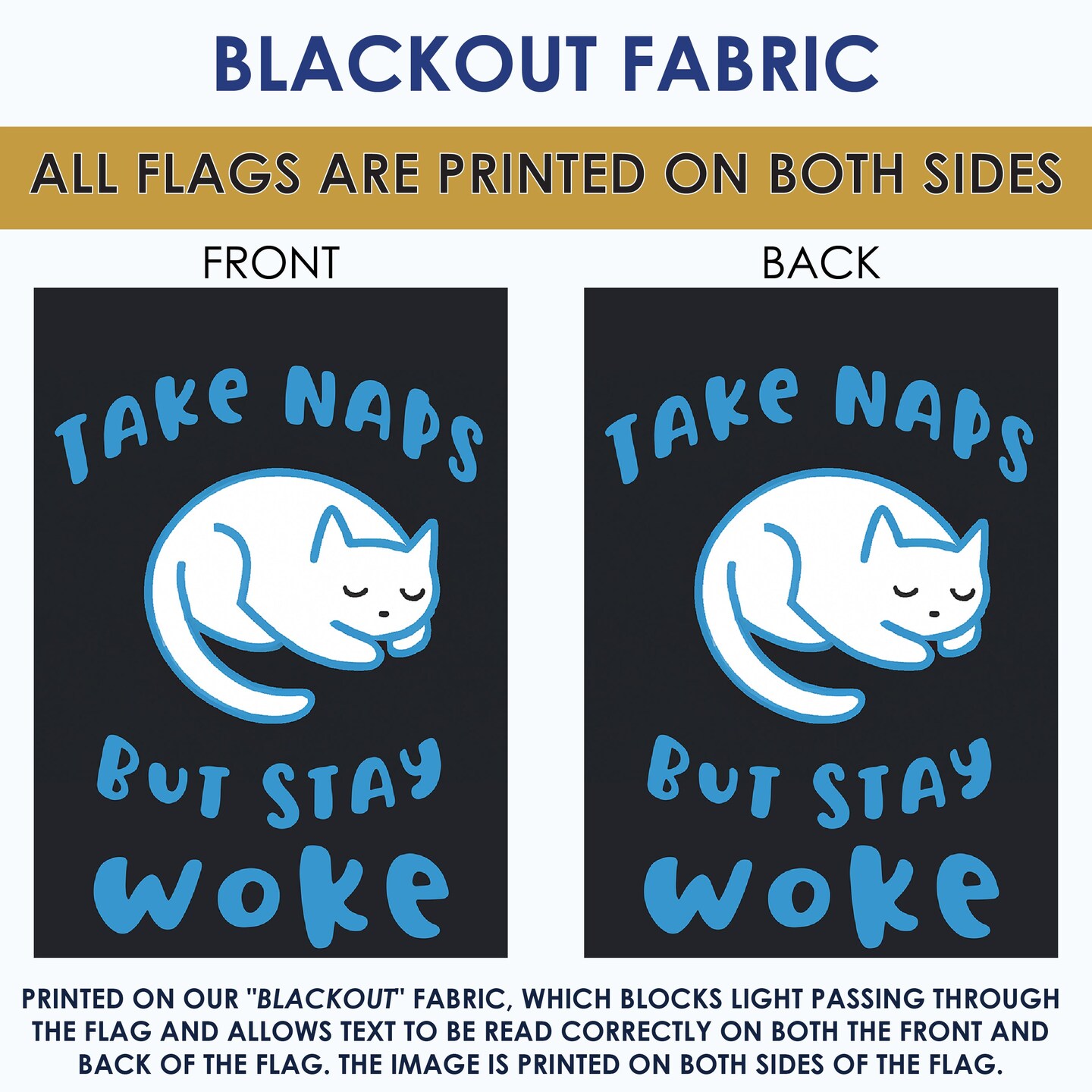 Woke Cat Decorative Funny Double Sided Flag