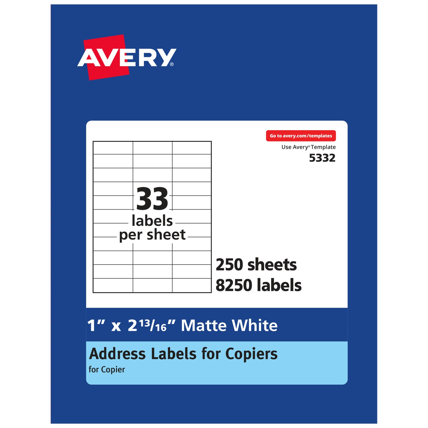 Avery Address Labels for Copiers, 1&#x22; x 2-13/16&#x22;, 8,250 White Labels (5332)