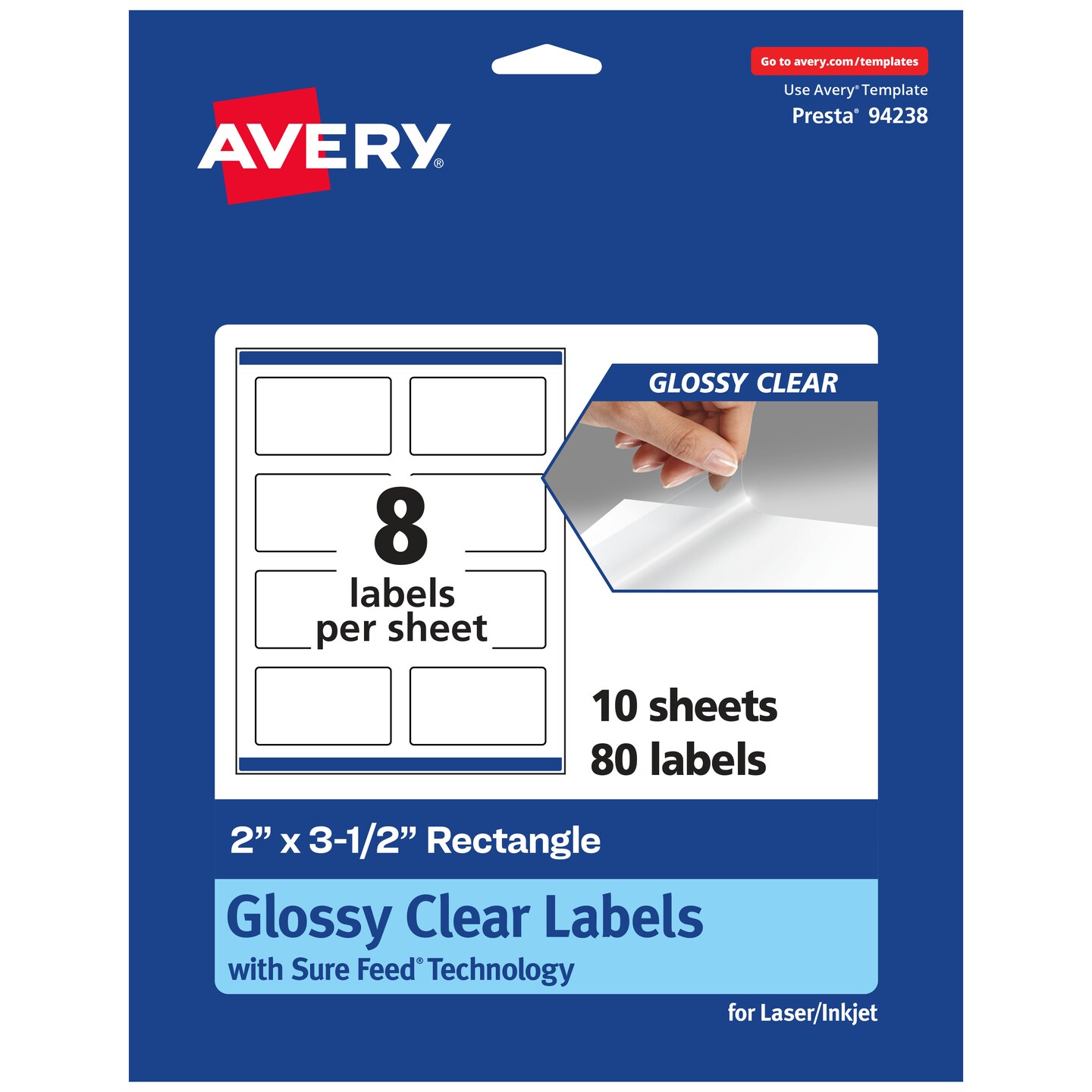 Avery Glossy Clear Rectangle Labels with Sure Feed, 2&#x22; x 3.5&#x22;