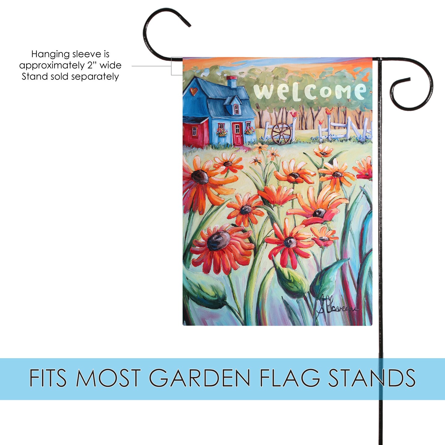 Welcome Cottage Poppies Decorative Spring Double Sided Flag