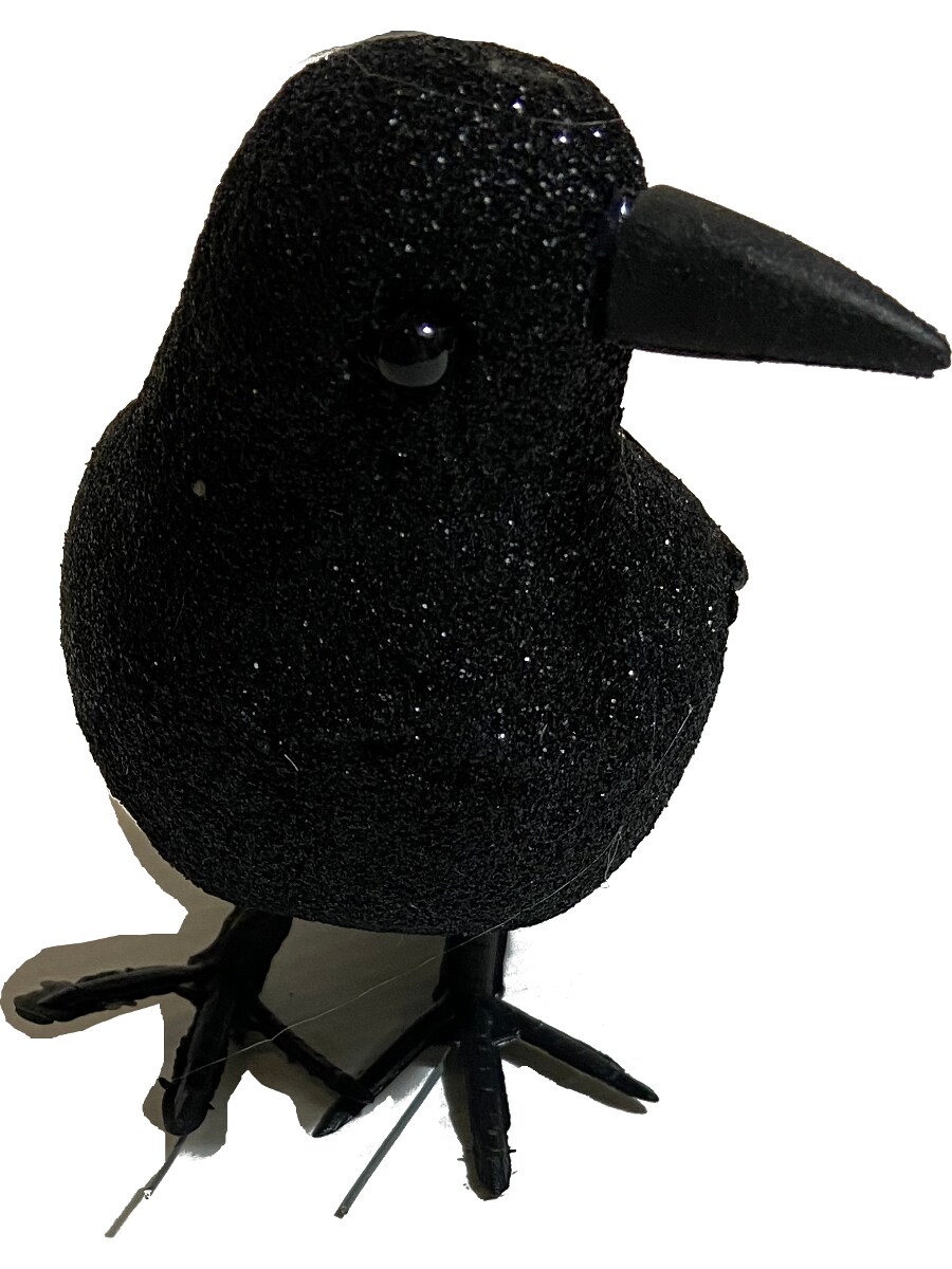Black Glitter Side Facing Crow Decoration